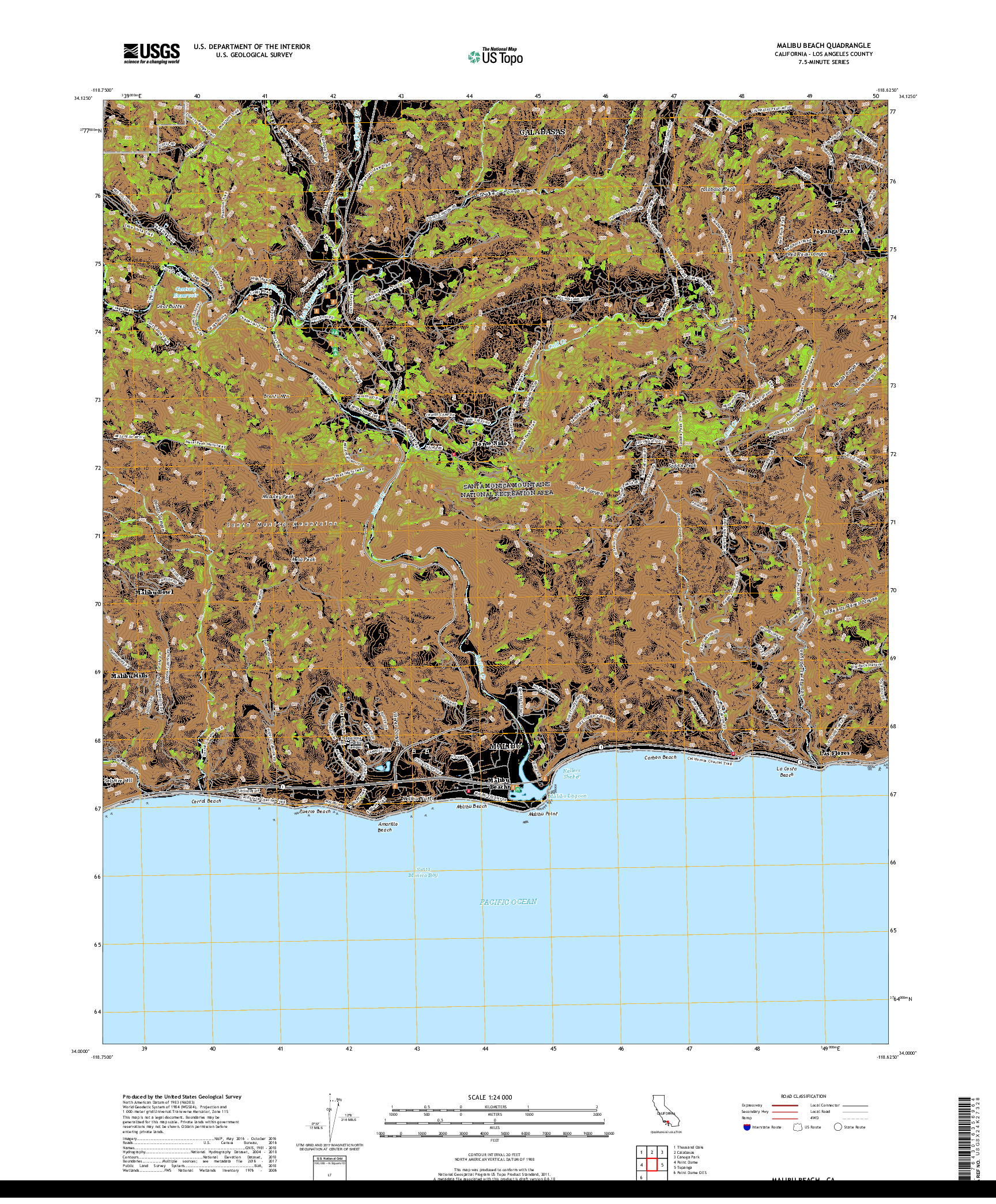 USGS US TOPO 7.5-MINUTE MAP FOR MALIBU BEACH, CA 2018