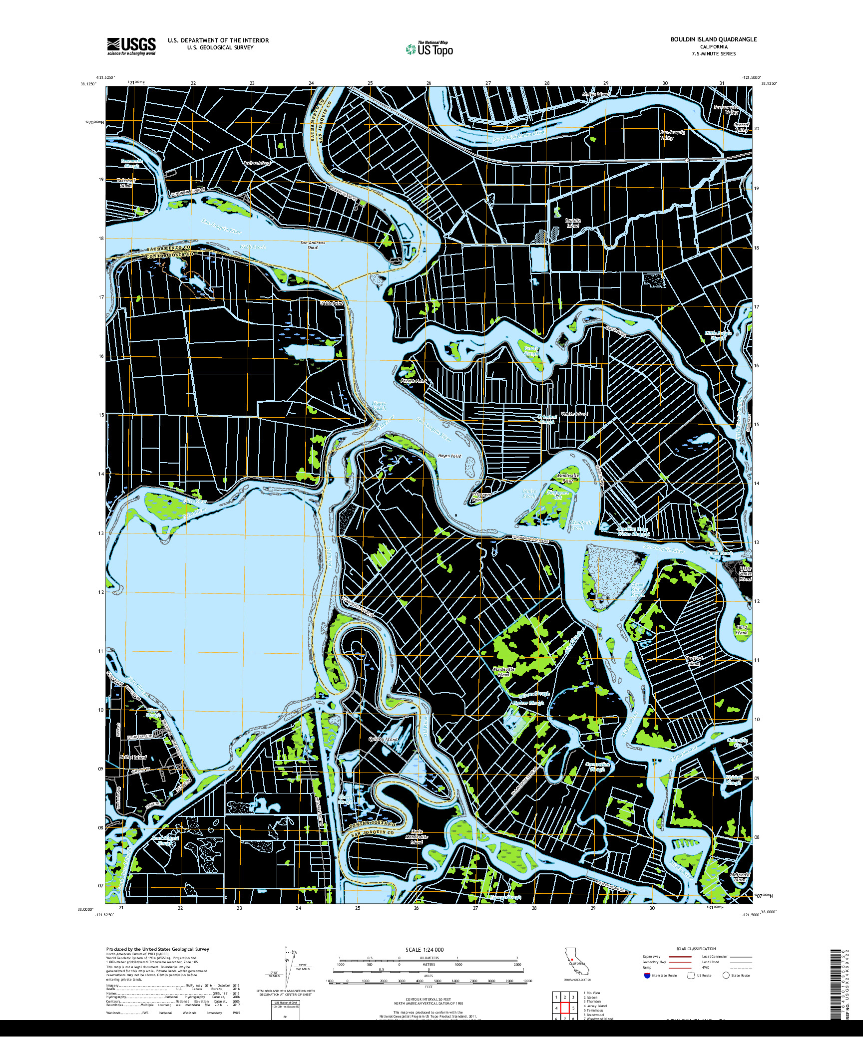 USGS US TOPO 7.5-MINUTE MAP FOR BOULDIN ISLAND, CA 2018