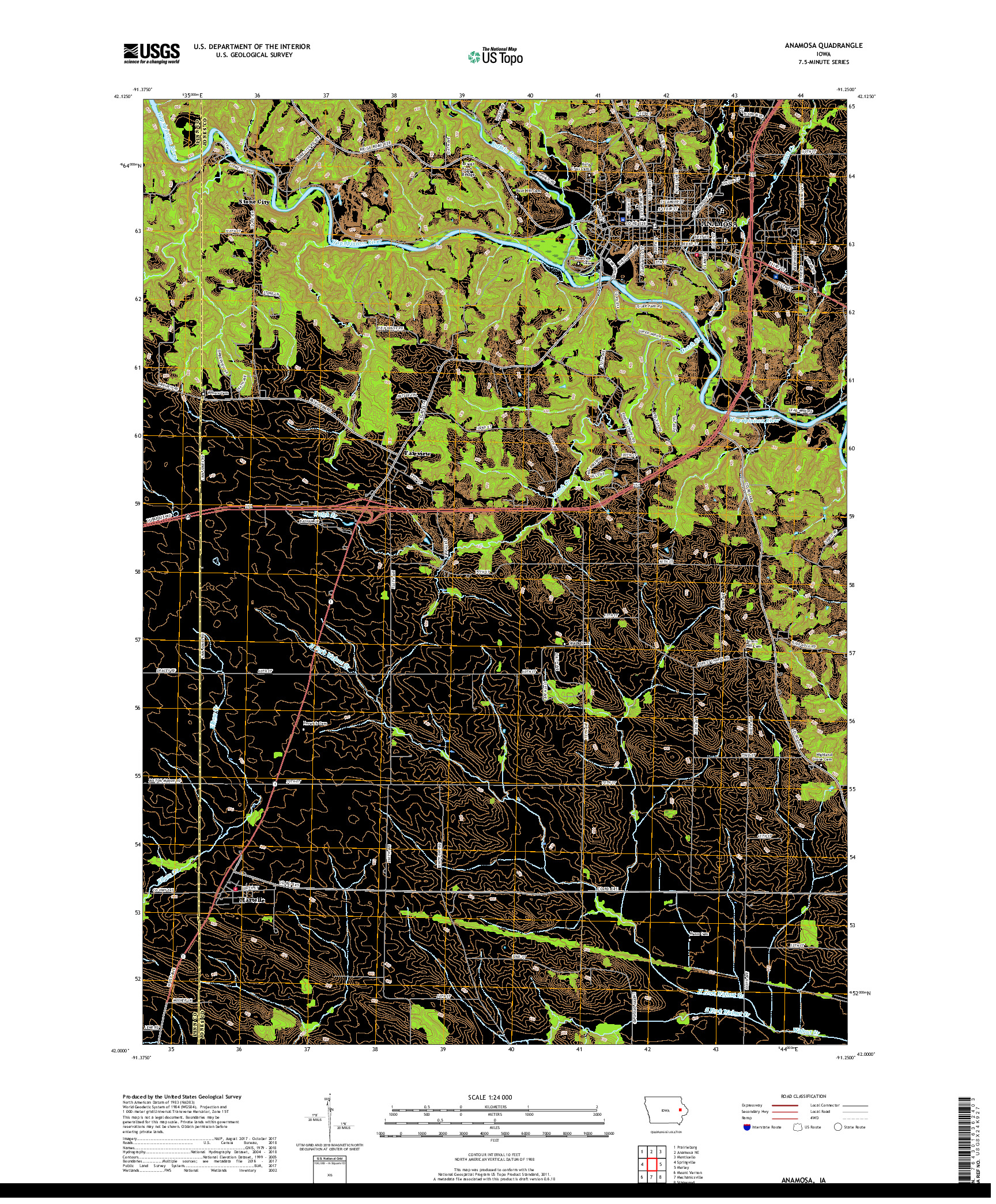 USGS US TOPO 7.5-MINUTE MAP FOR ANAMOSA, IA 2018