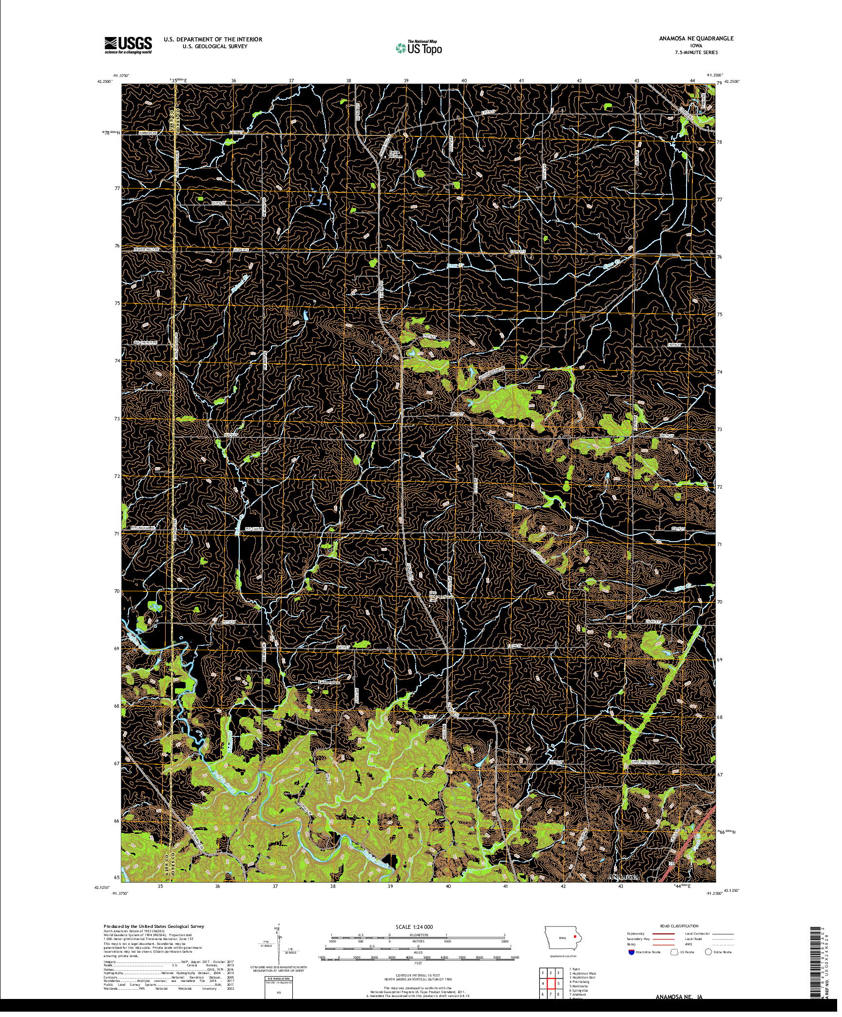 USGS US TOPO 7.5-MINUTE MAP FOR ANAMOSA NE, IA 2018