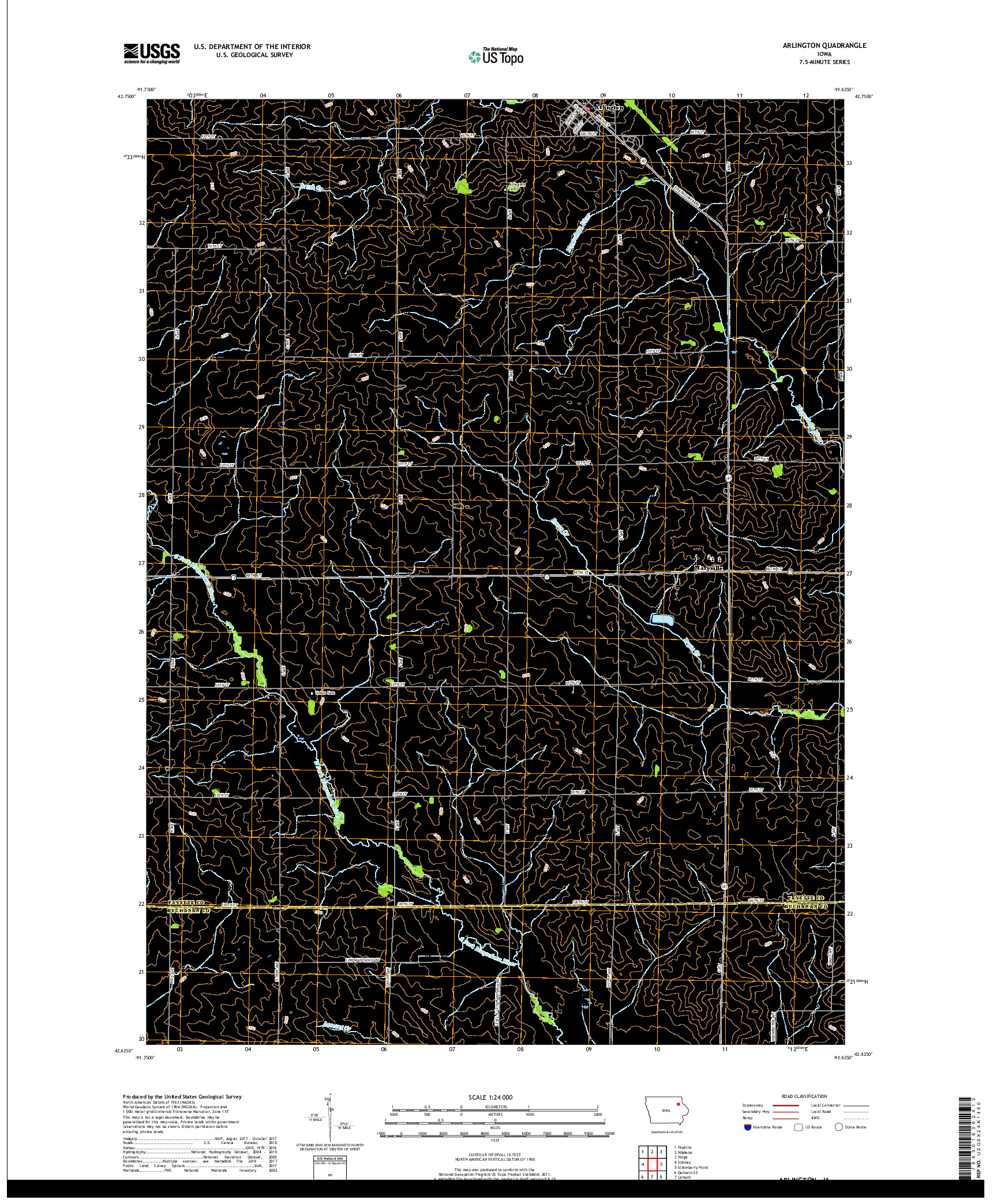 USGS US TOPO 7.5-MINUTE MAP FOR ARLINGTON, IA 2018