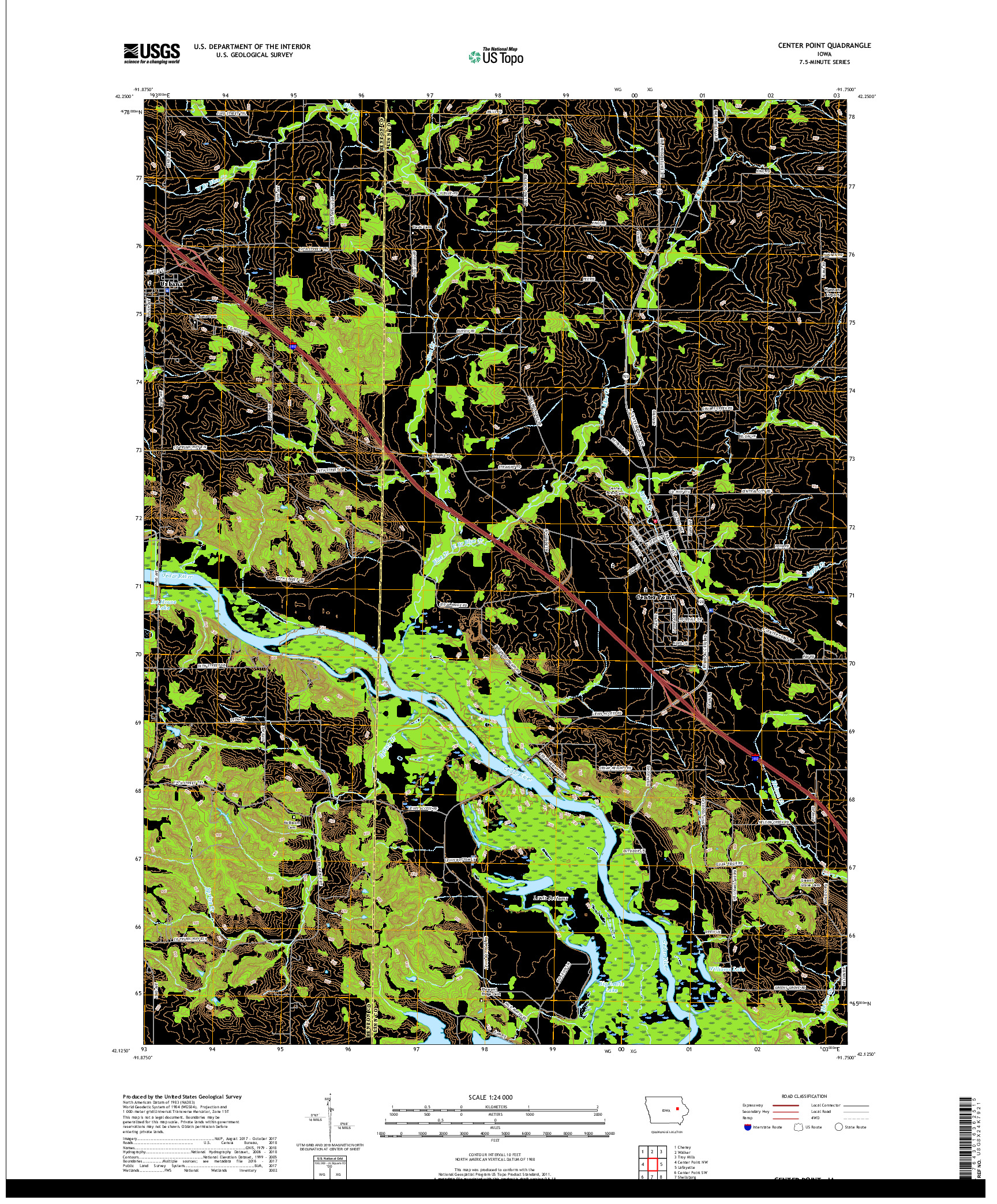 USGS US TOPO 7.5-MINUTE MAP FOR CENTER POINT, IA 2018