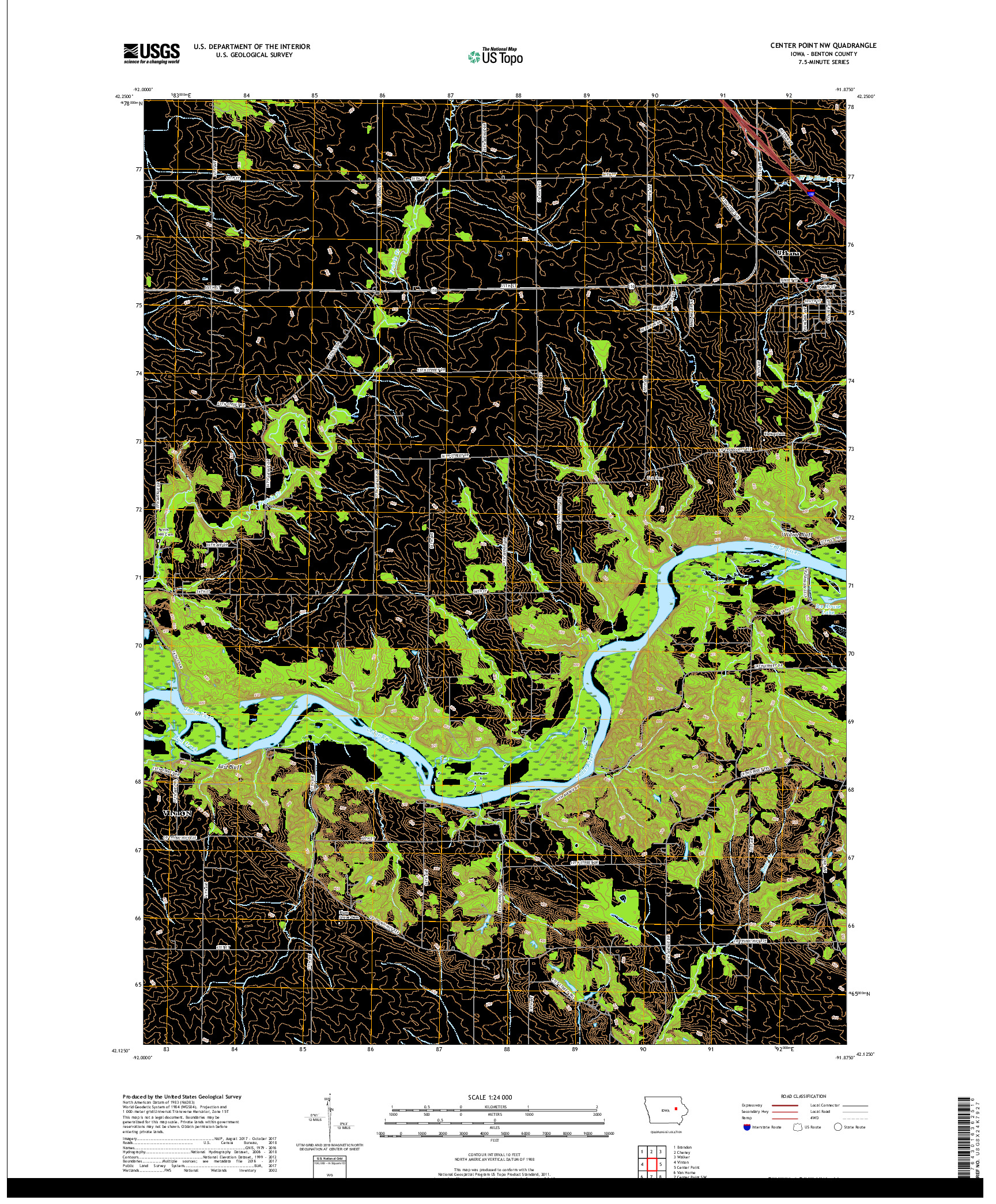 USGS US TOPO 7.5-MINUTE MAP FOR CENTER POINT NW, IA 2018