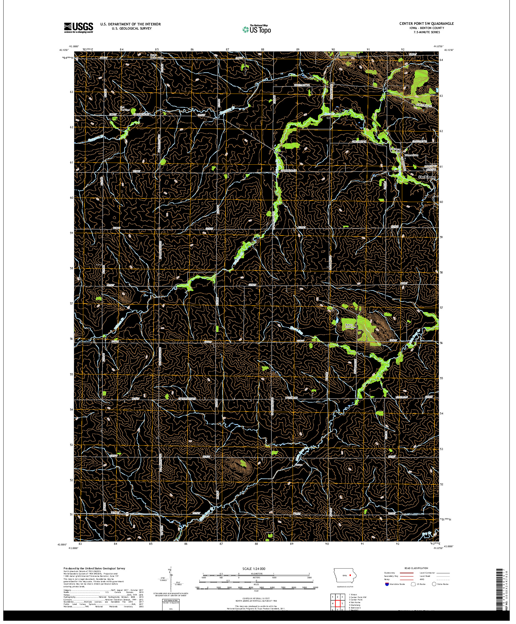 USGS US TOPO 7.5-MINUTE MAP FOR CENTER POINT SW, IA 2018