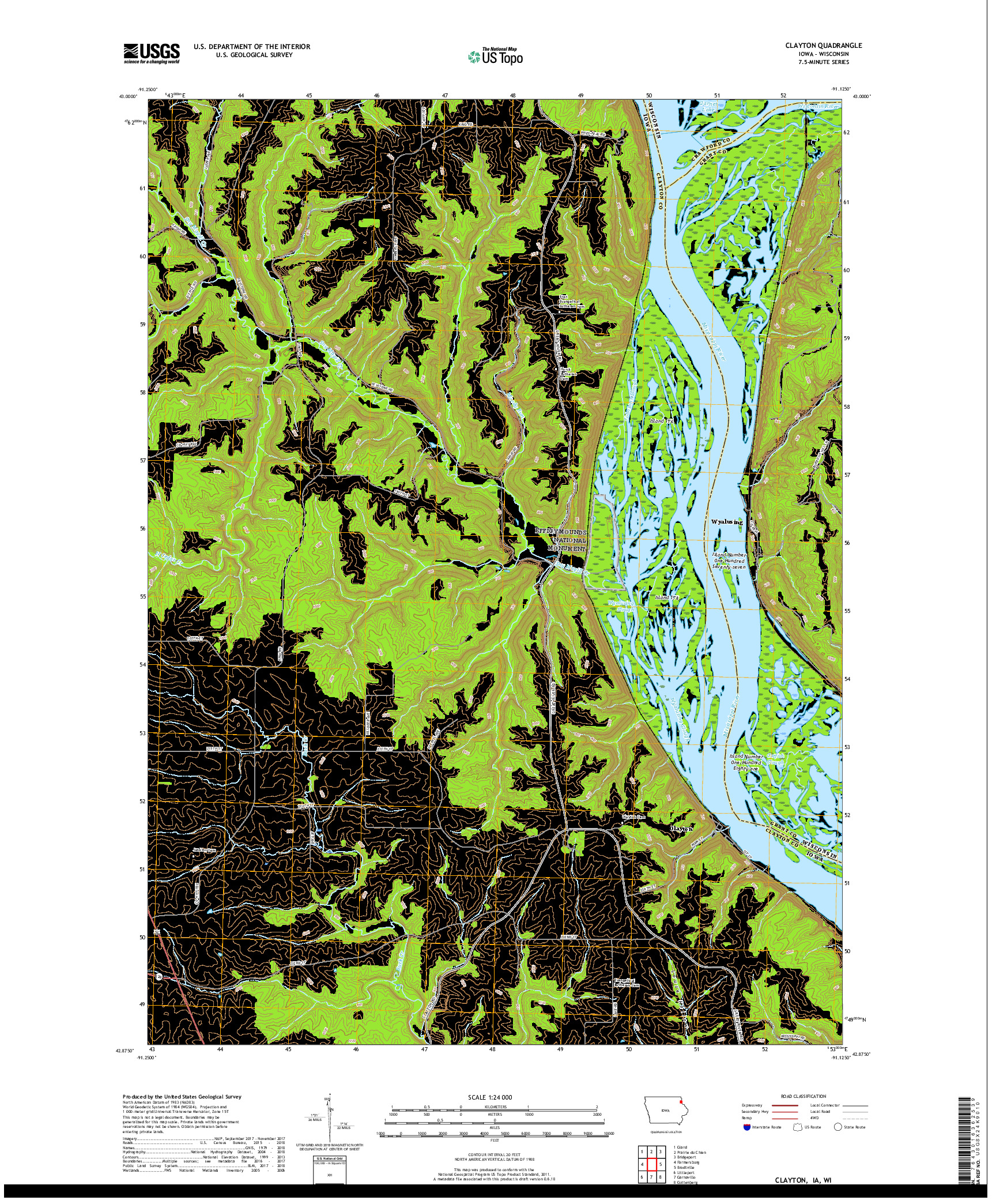 USGS US TOPO 7.5-MINUTE MAP FOR CLAYTON, IA,WI 2018