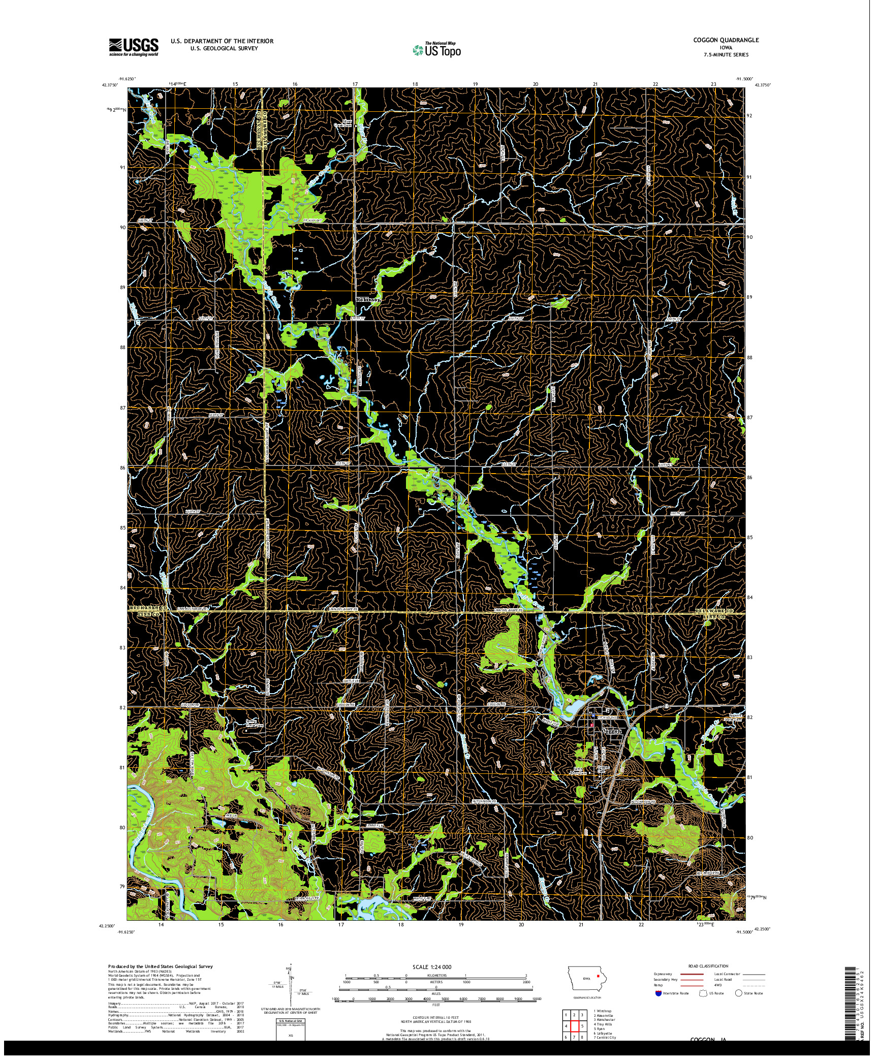 USGS US TOPO 7.5-MINUTE MAP FOR COGGON, IA 2018