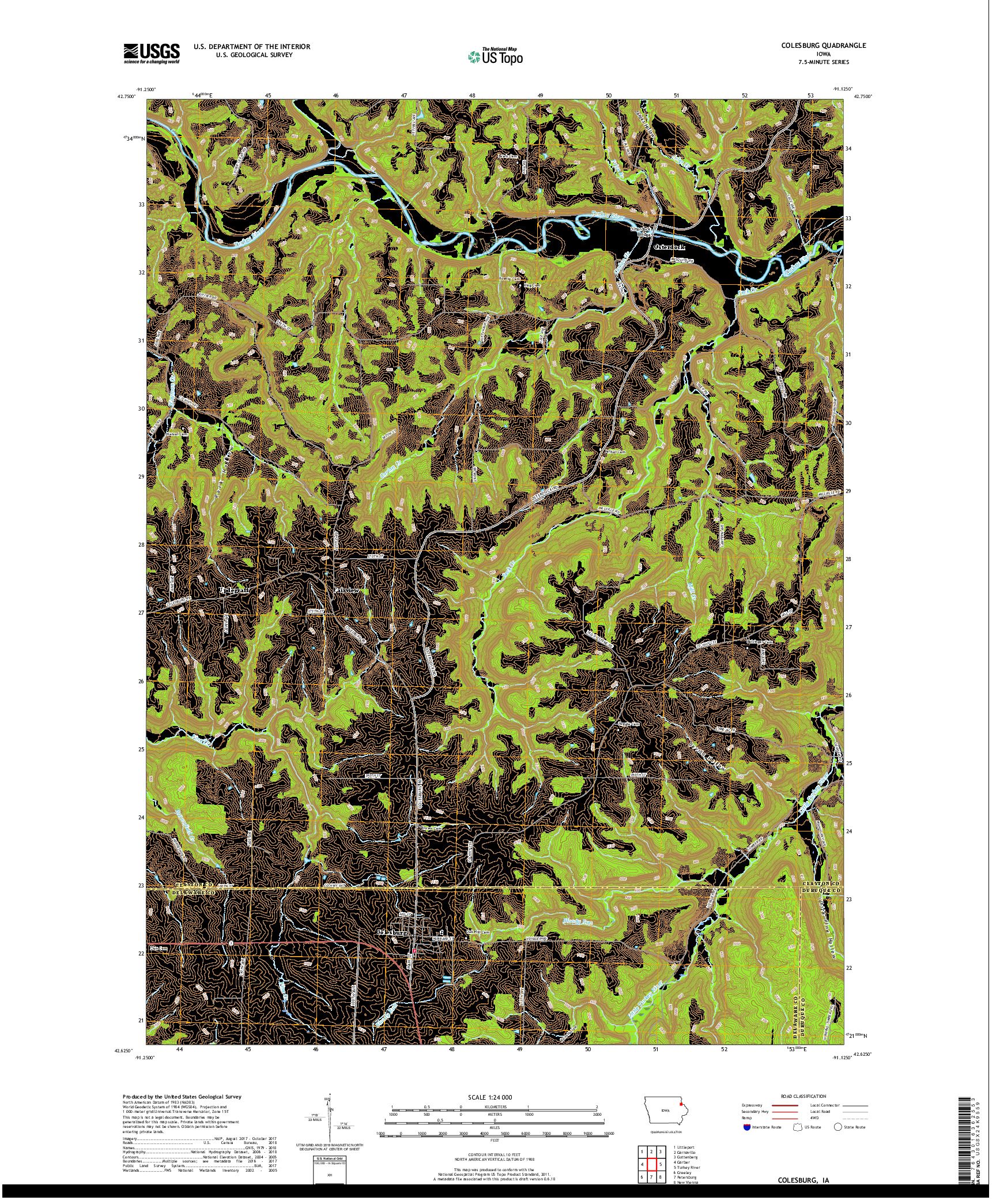 USGS US TOPO 7.5-MINUTE MAP FOR COLESBURG, IA 2018