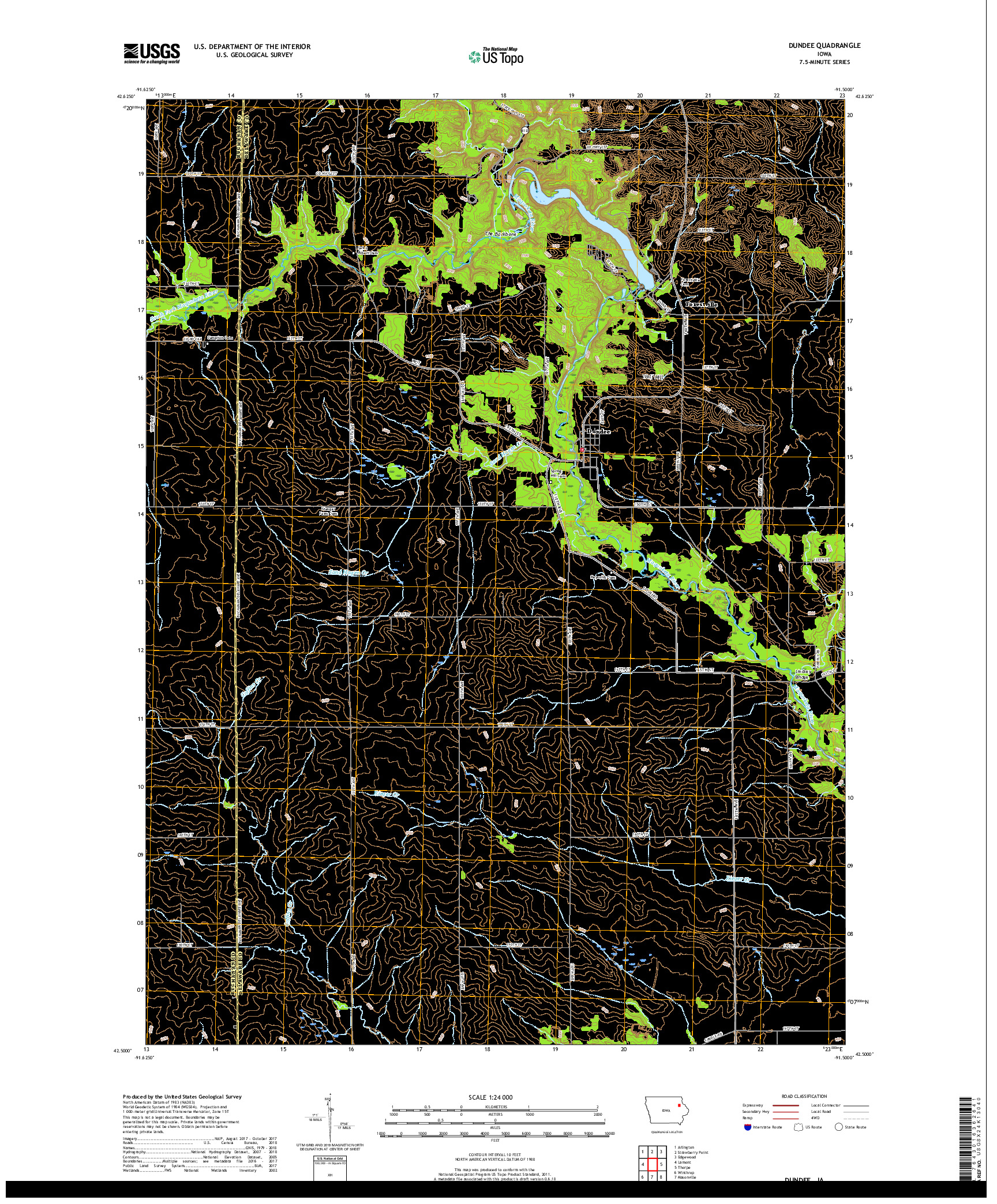 USGS US TOPO 7.5-MINUTE MAP FOR DUNDEE, IA 2018