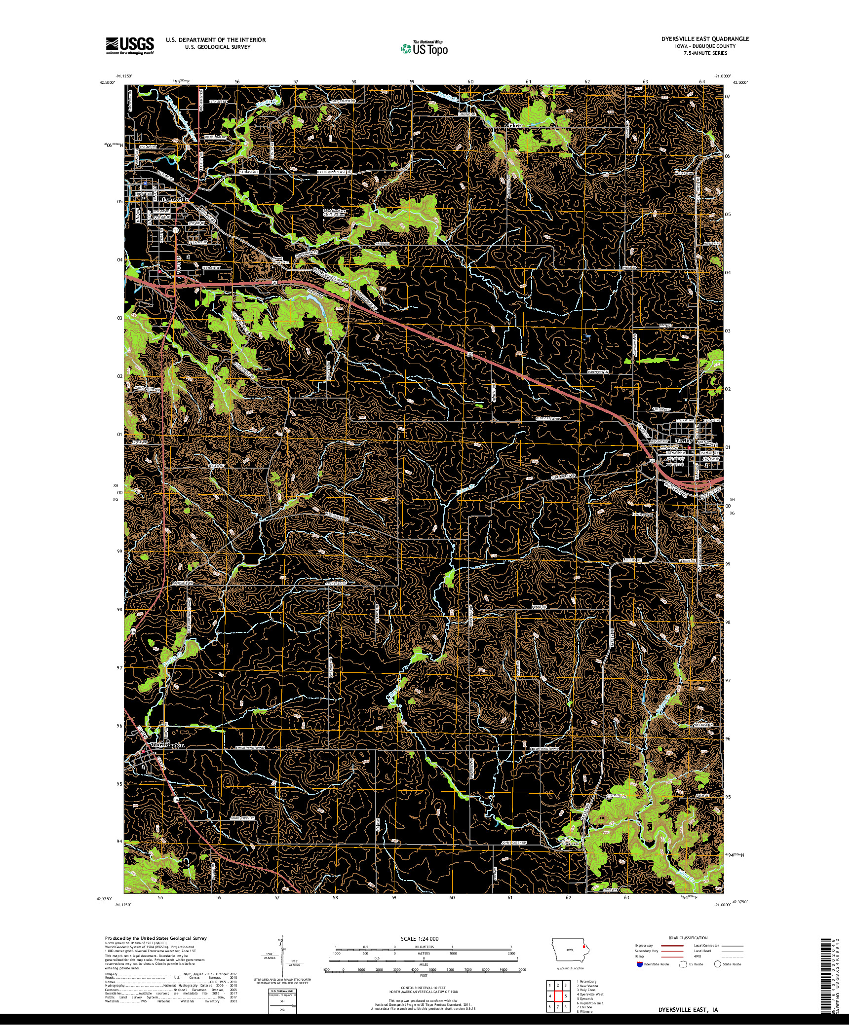 USGS US TOPO 7.5-MINUTE MAP FOR DYERSVILLE EAST, IA 2018