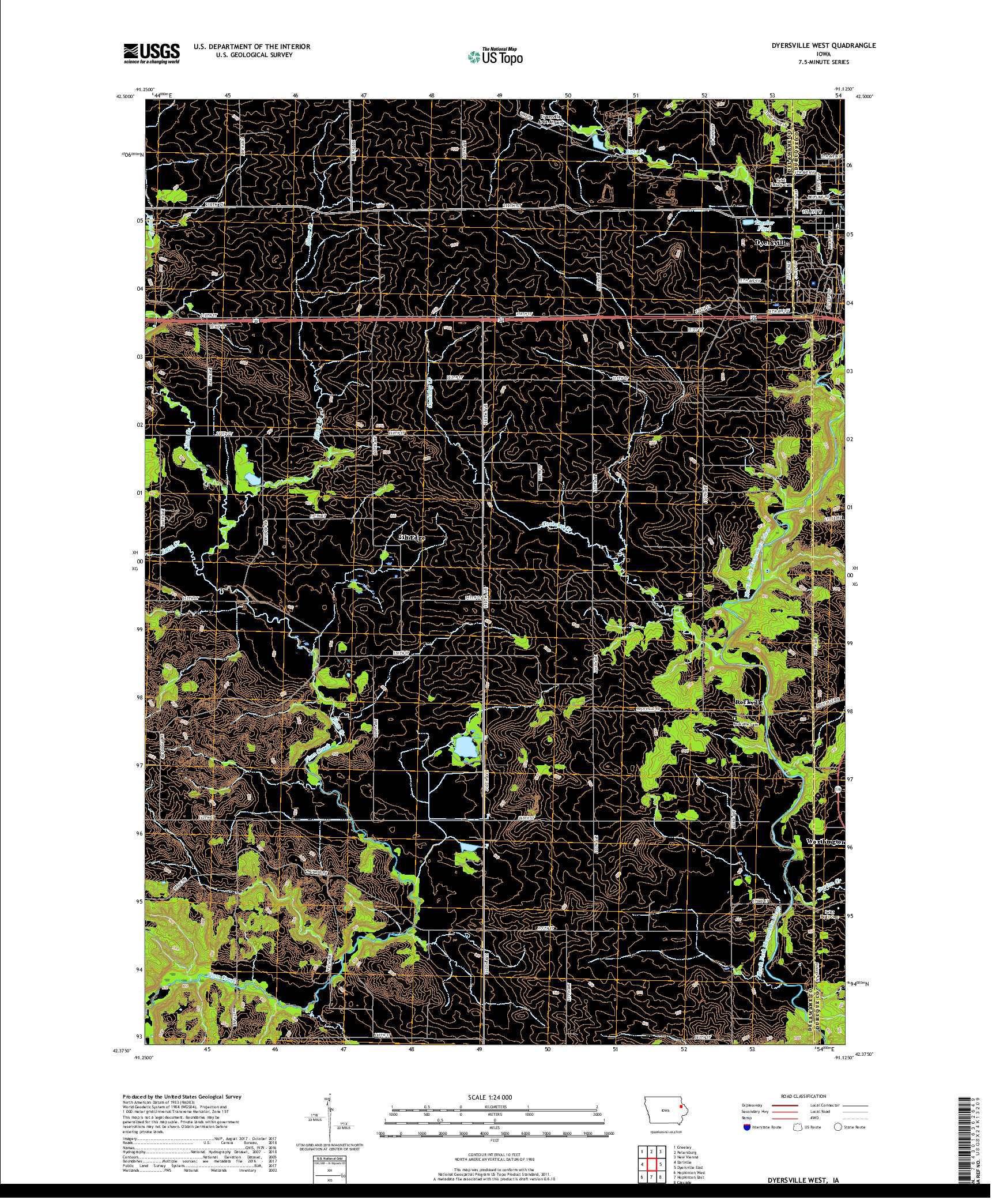 USGS US TOPO 7.5-MINUTE MAP FOR DYERSVILLE WEST, IA 2018