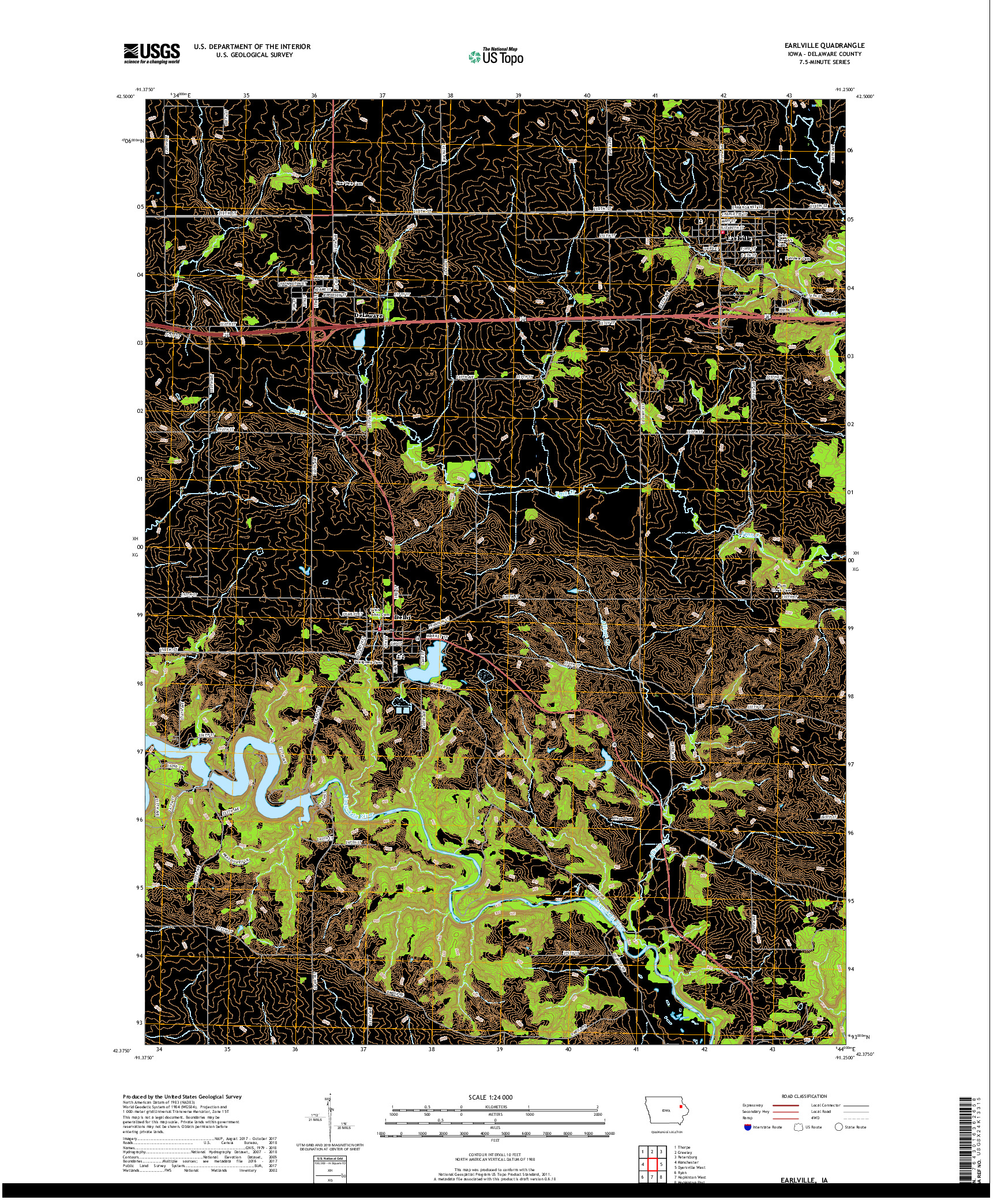 USGS US TOPO 7.5-MINUTE MAP FOR EARLVILLE, IA 2018