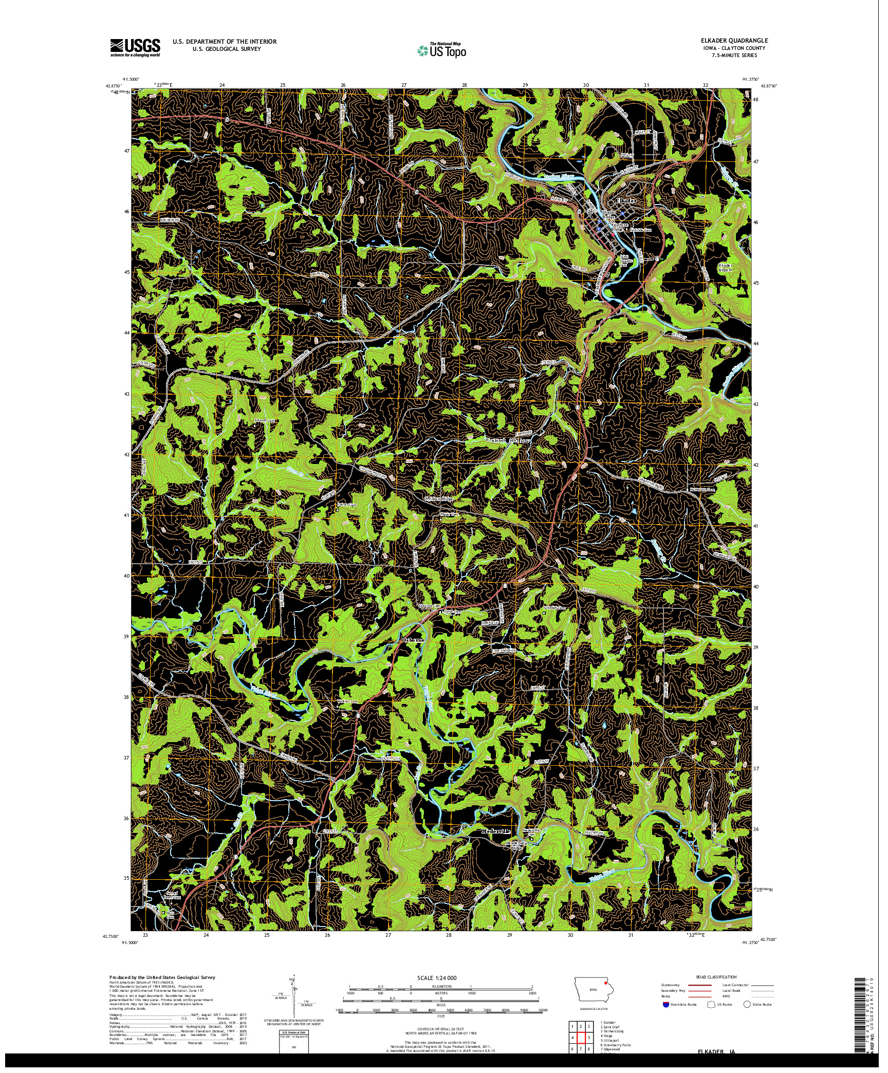 USGS US TOPO 7.5-MINUTE MAP FOR ELKADER, IA 2018