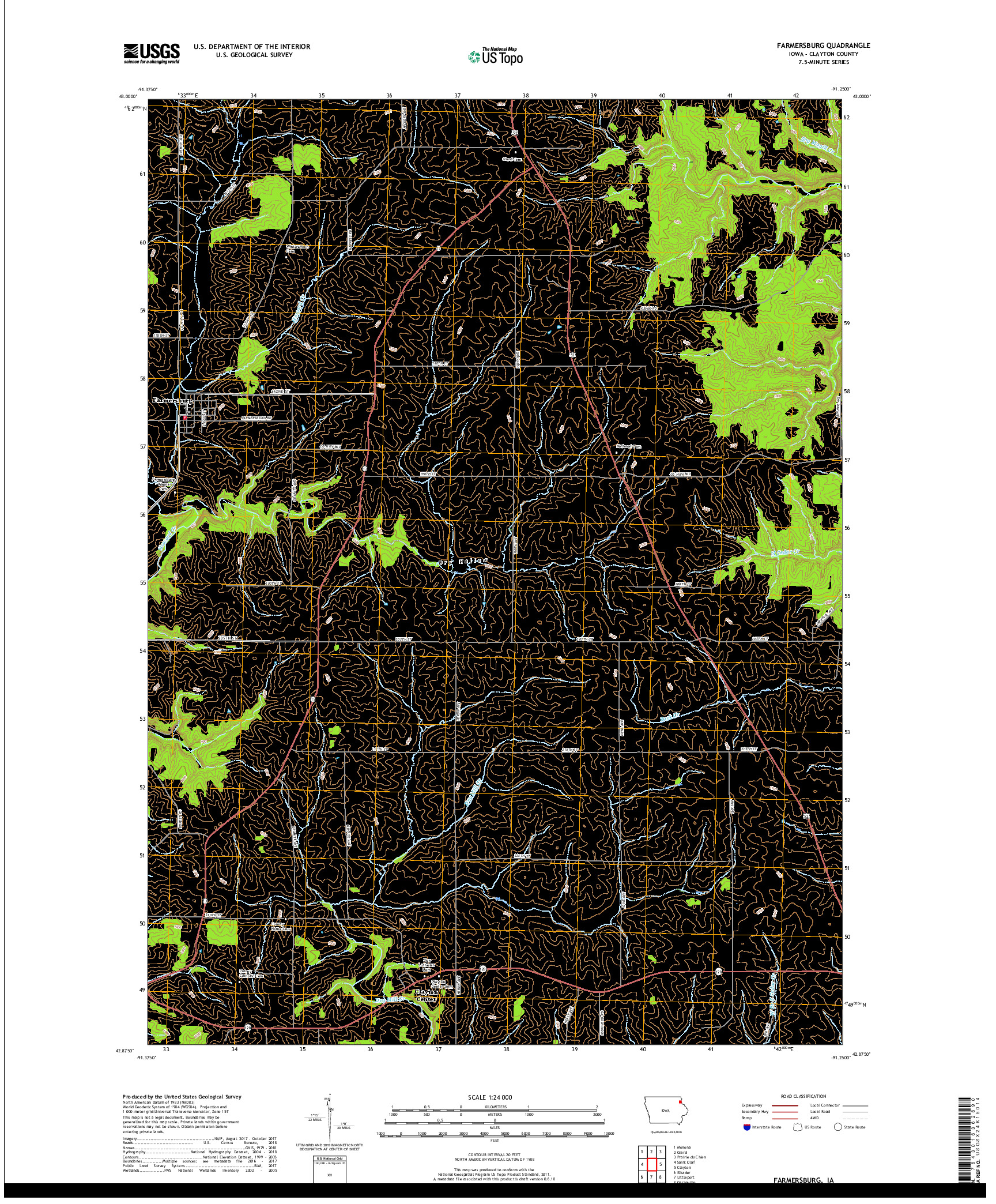 USGS US TOPO 7.5-MINUTE MAP FOR FARMERSBURG, IA 2018