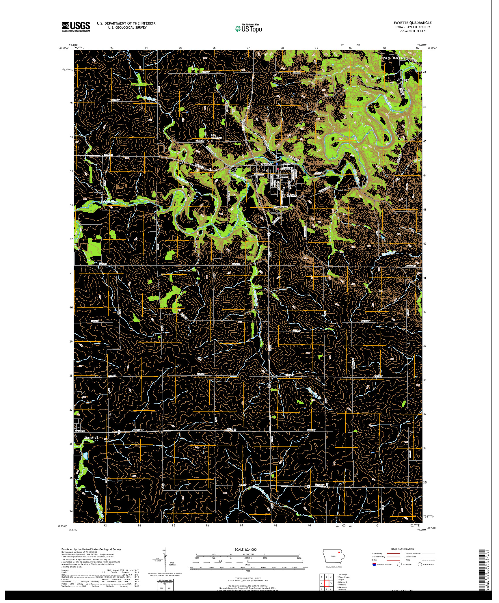 USGS US TOPO 7.5-MINUTE MAP FOR FAYETTE, IA 2018