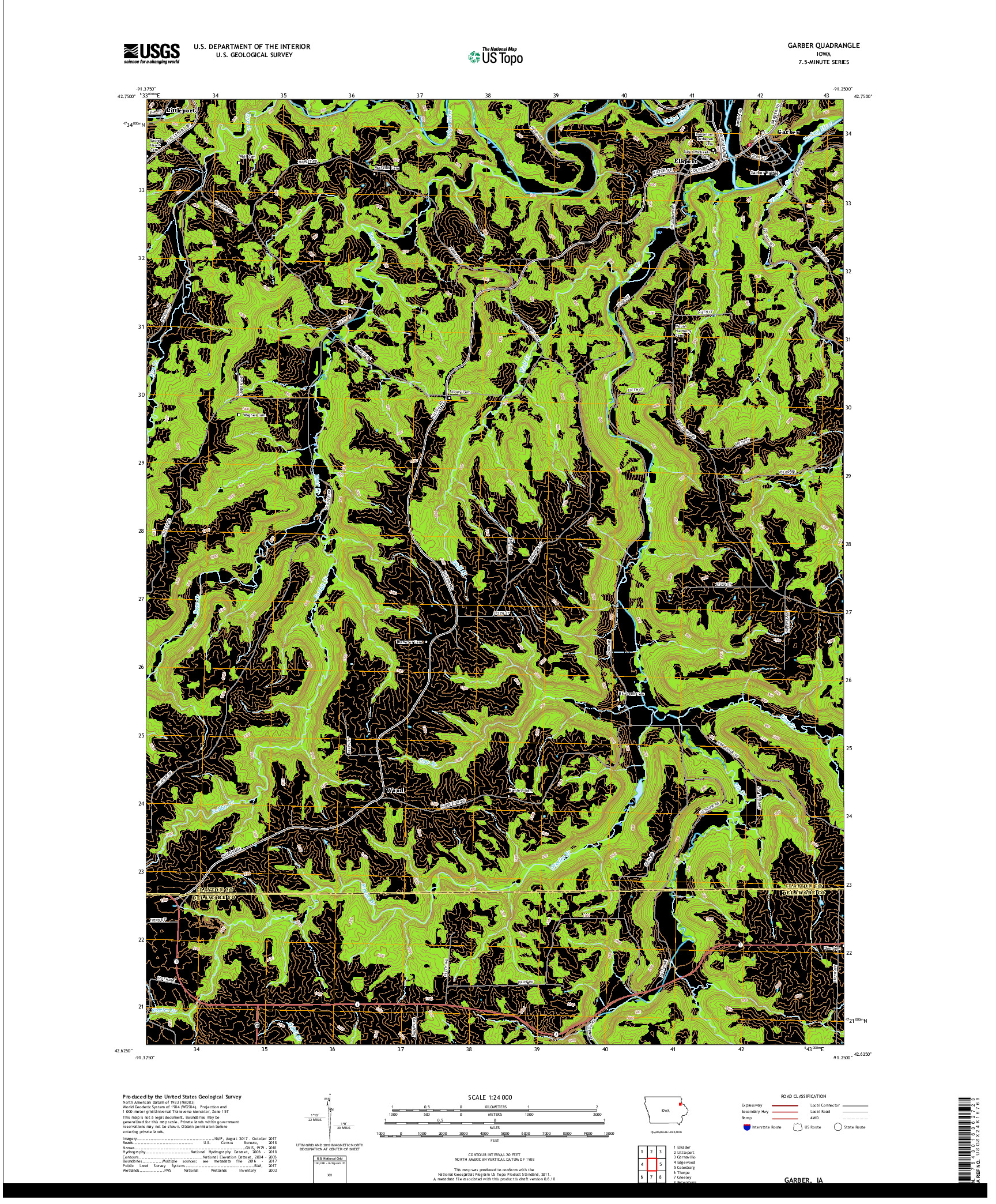 USGS US TOPO 7.5-MINUTE MAP FOR GARBER, IA 2018