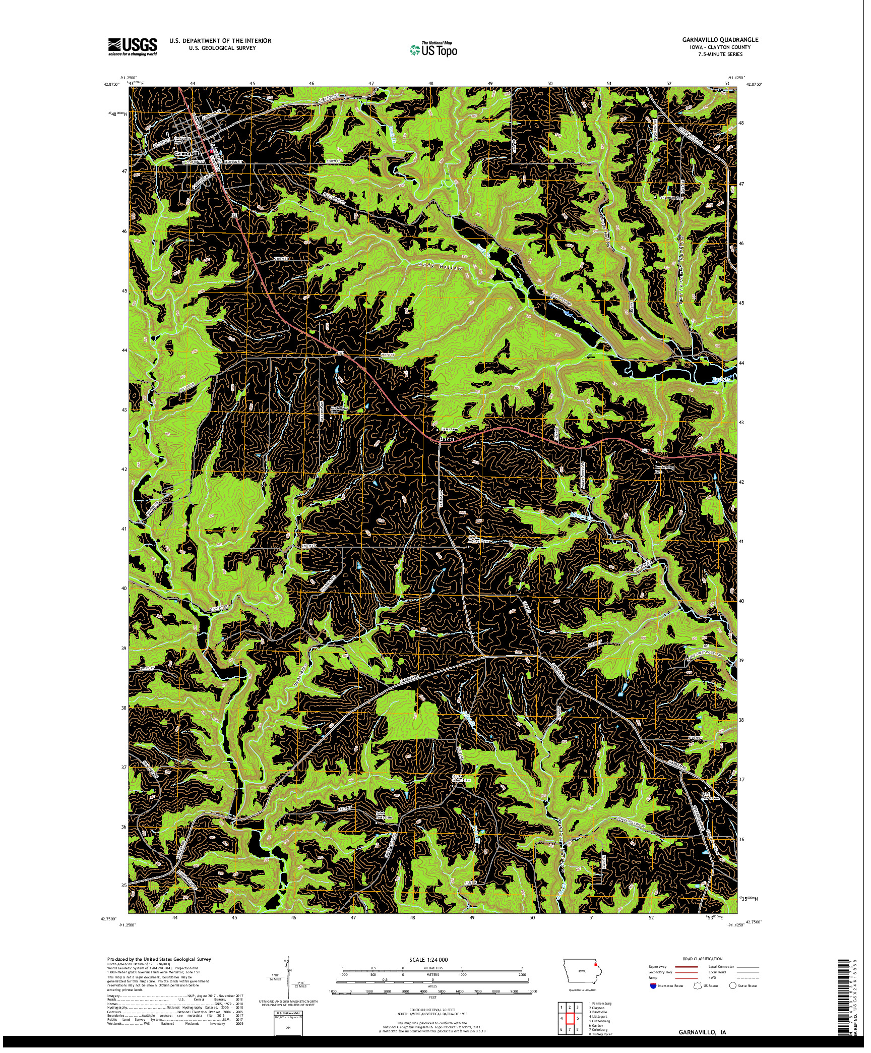 USGS US TOPO 7.5-MINUTE MAP FOR GARNAVILLO, IA 2018