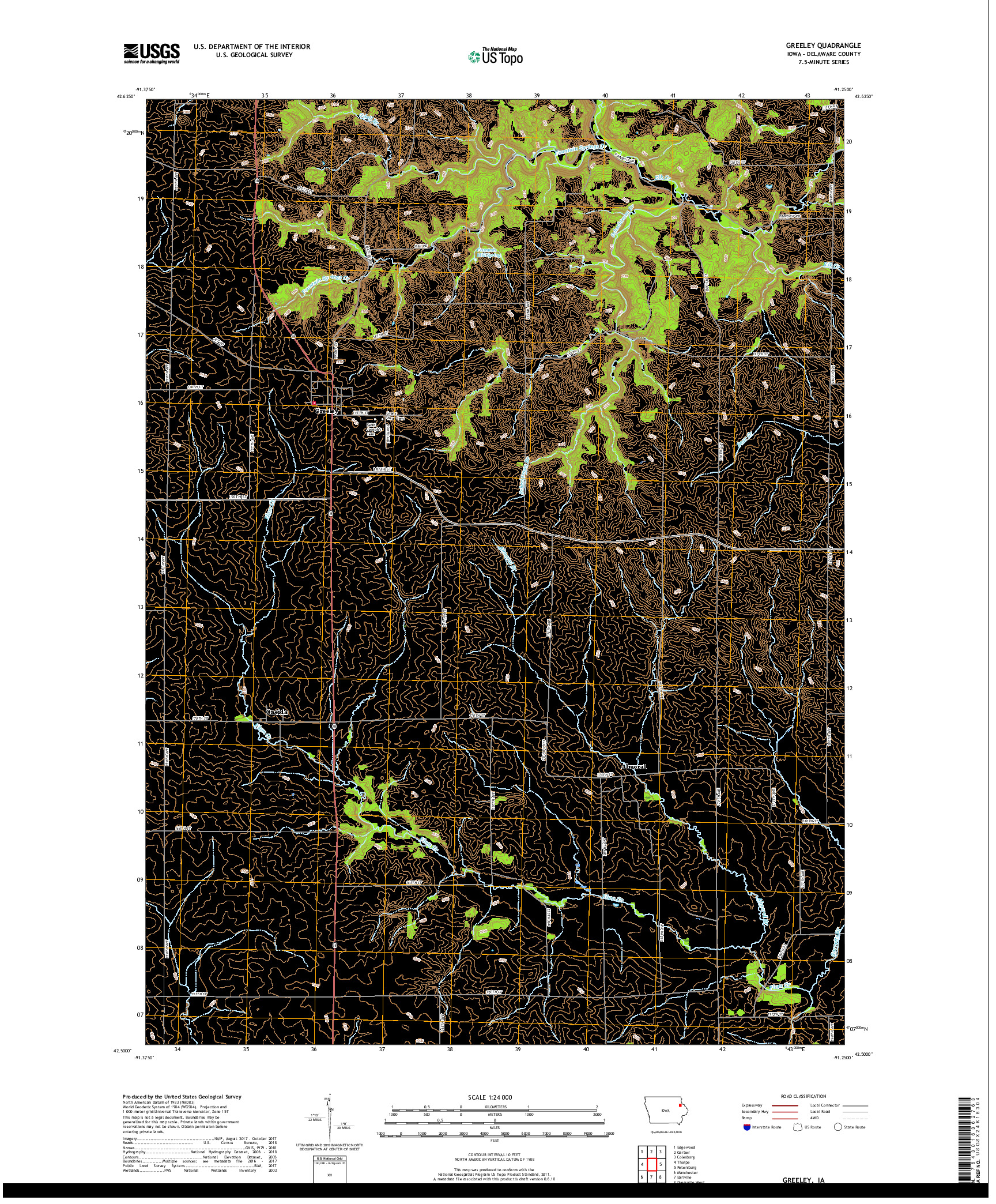 USGS US TOPO 7.5-MINUTE MAP FOR GREELEY, IA 2018