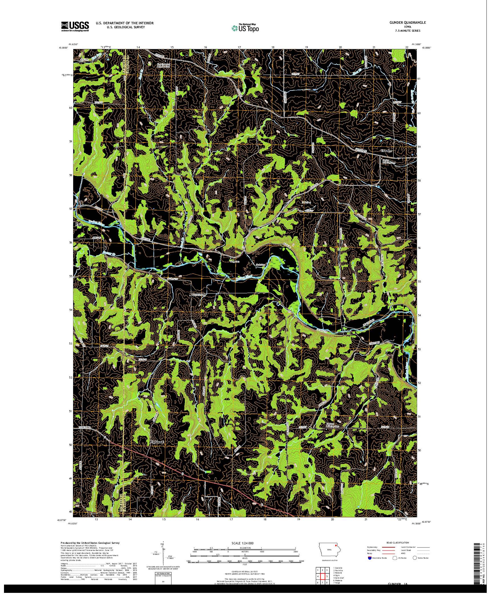 USGS US TOPO 7.5-MINUTE MAP FOR GUNDER, IA 2018