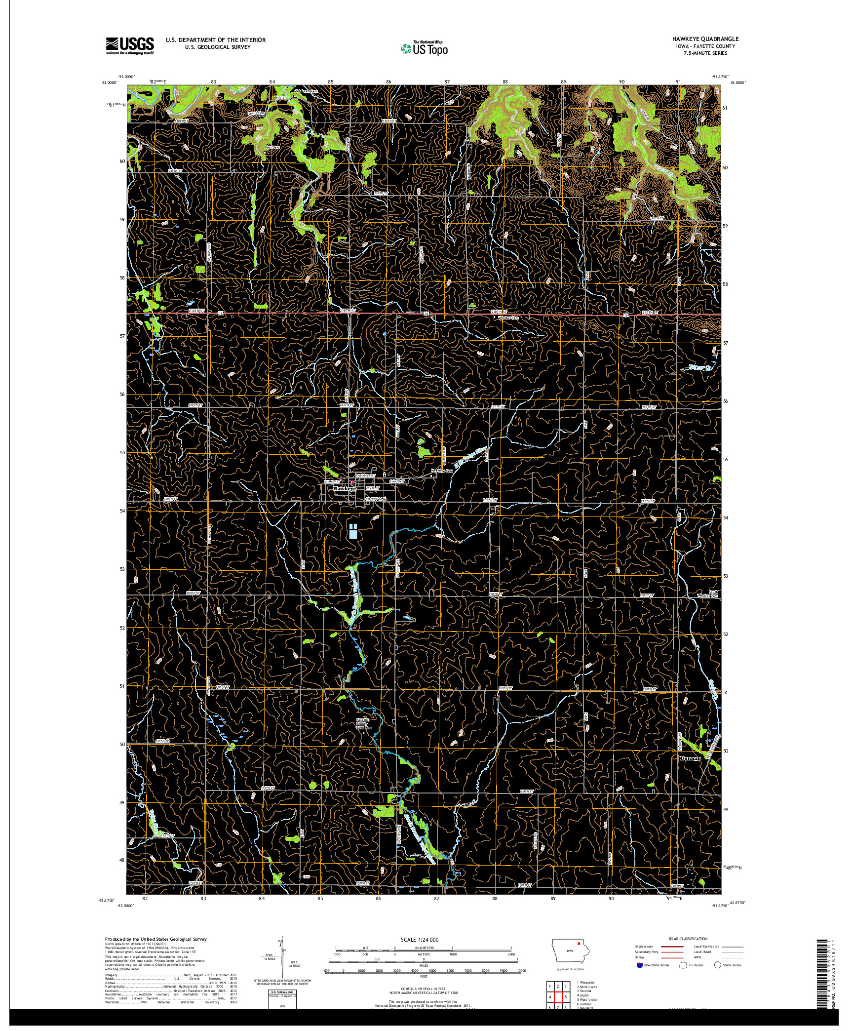 USGS US TOPO 7.5-MINUTE MAP FOR HAWKEYE, IA 2018