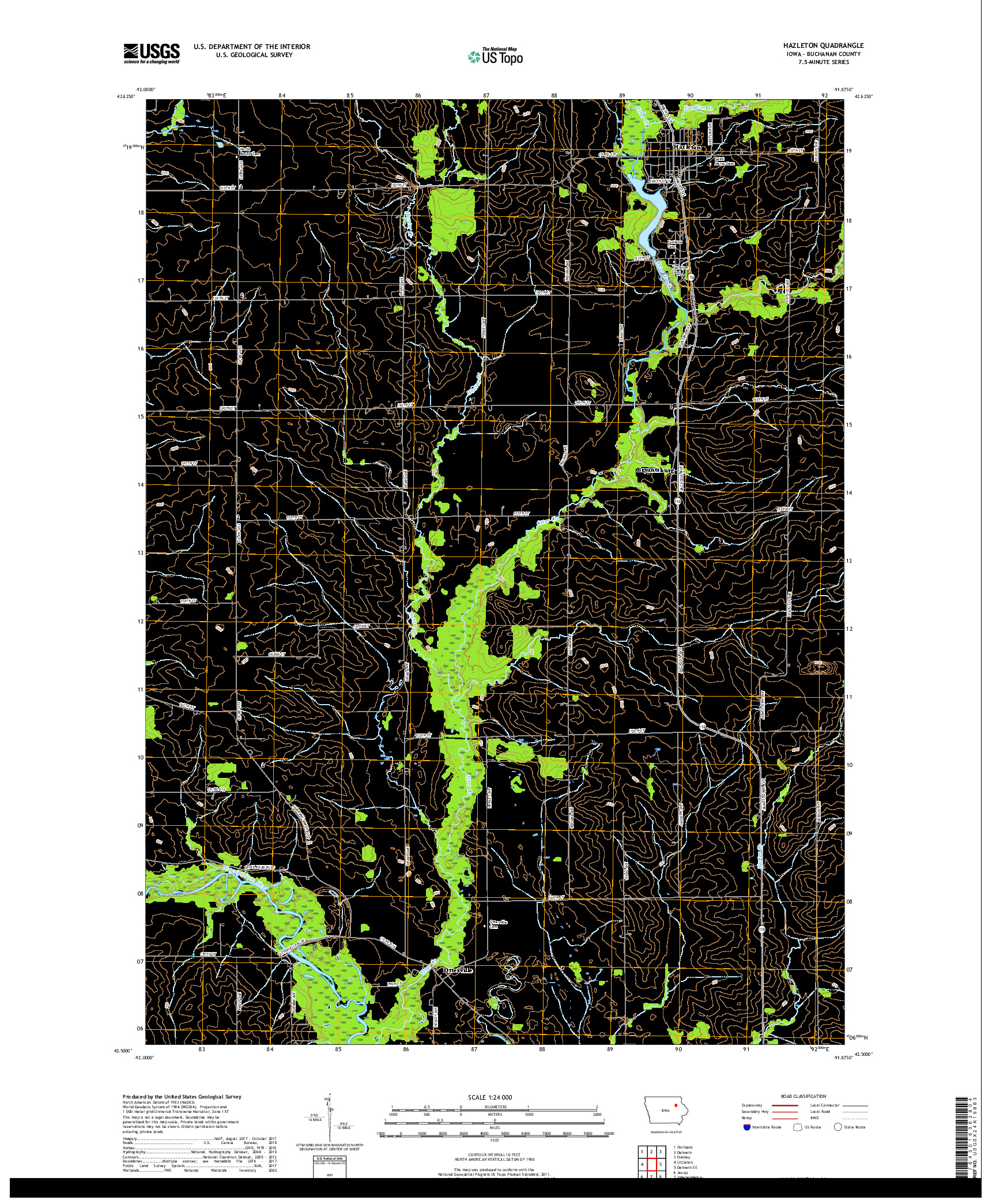 USGS US TOPO 7.5-MINUTE MAP FOR HAZLETON, IA 2018