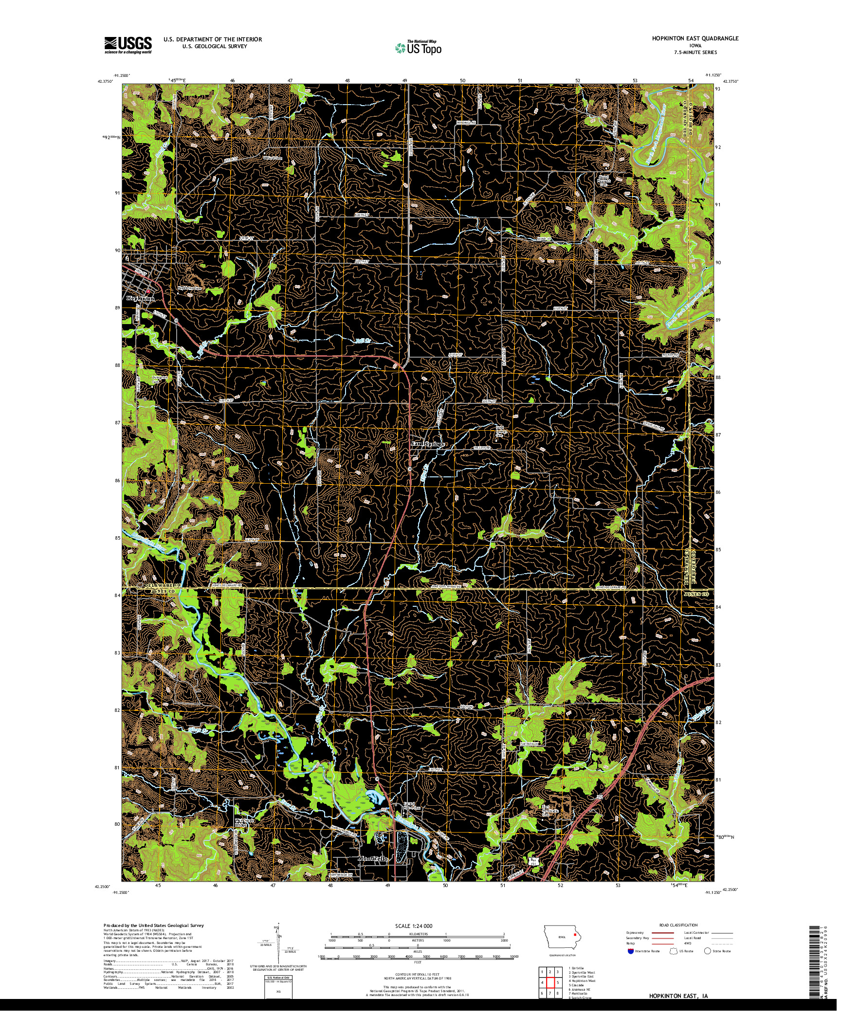 USGS US TOPO 7.5-MINUTE MAP FOR HOPKINTON EAST, IA 2018
