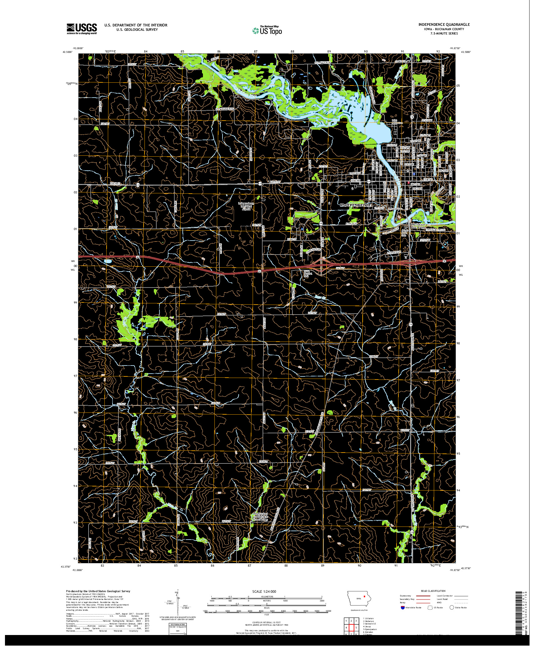 USGS US TOPO 7.5-MINUTE MAP FOR INDEPENDENCE, IA 2018