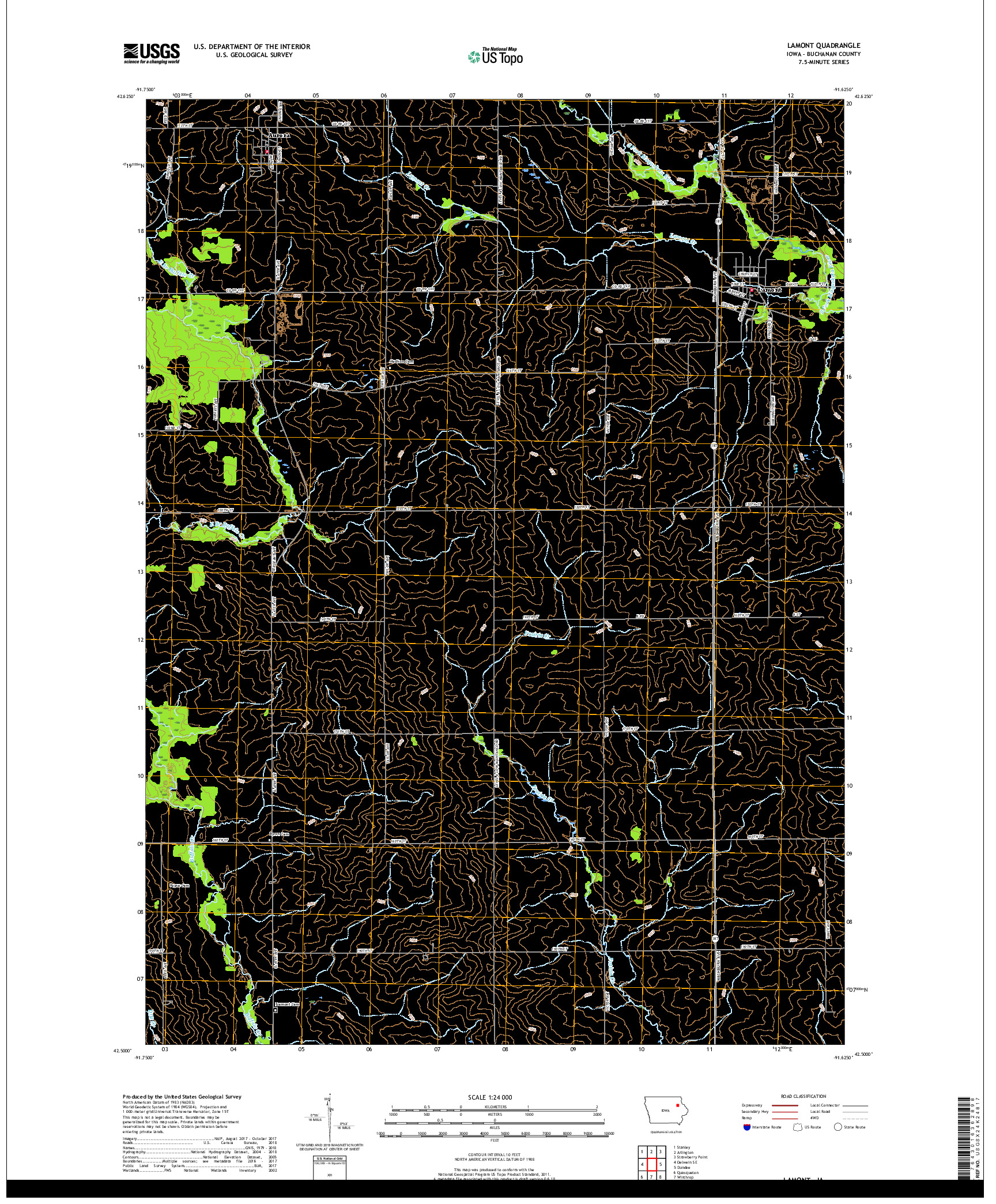 USGS US TOPO 7.5-MINUTE MAP FOR LAMONT, IA 2018