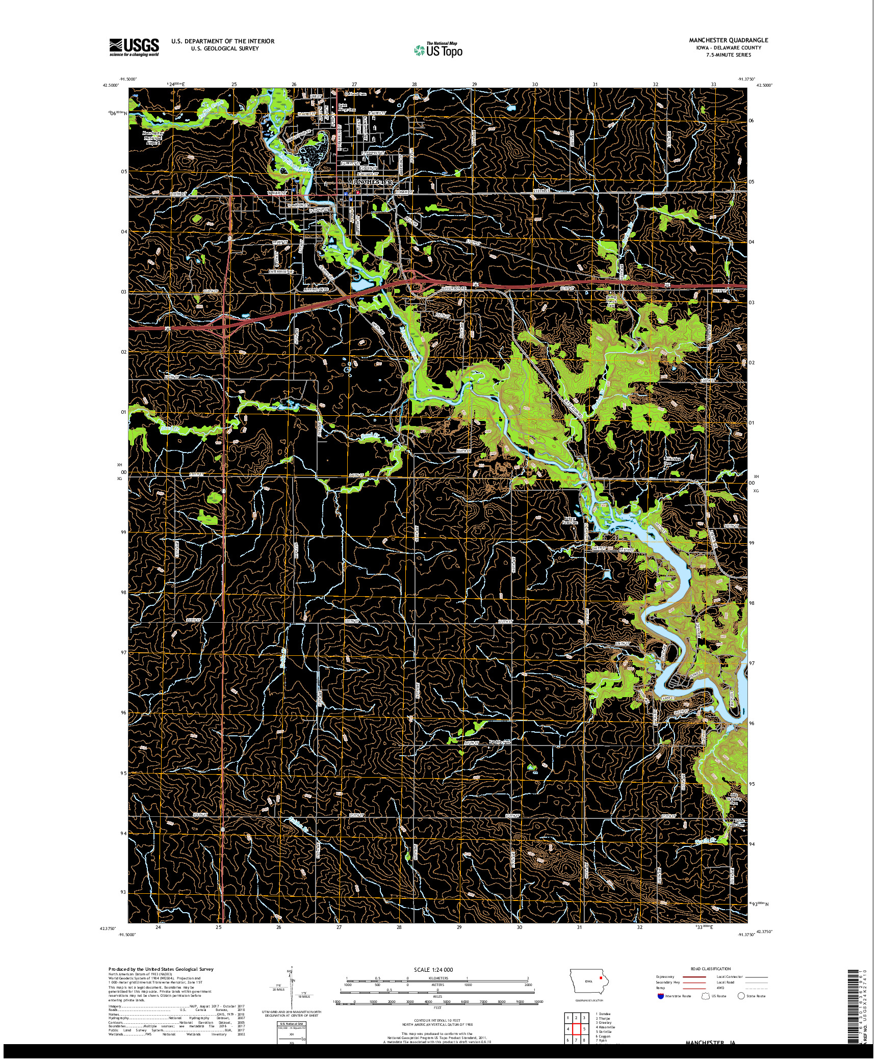 USGS US TOPO 7.5-MINUTE MAP FOR MANCHESTER, IA 2018