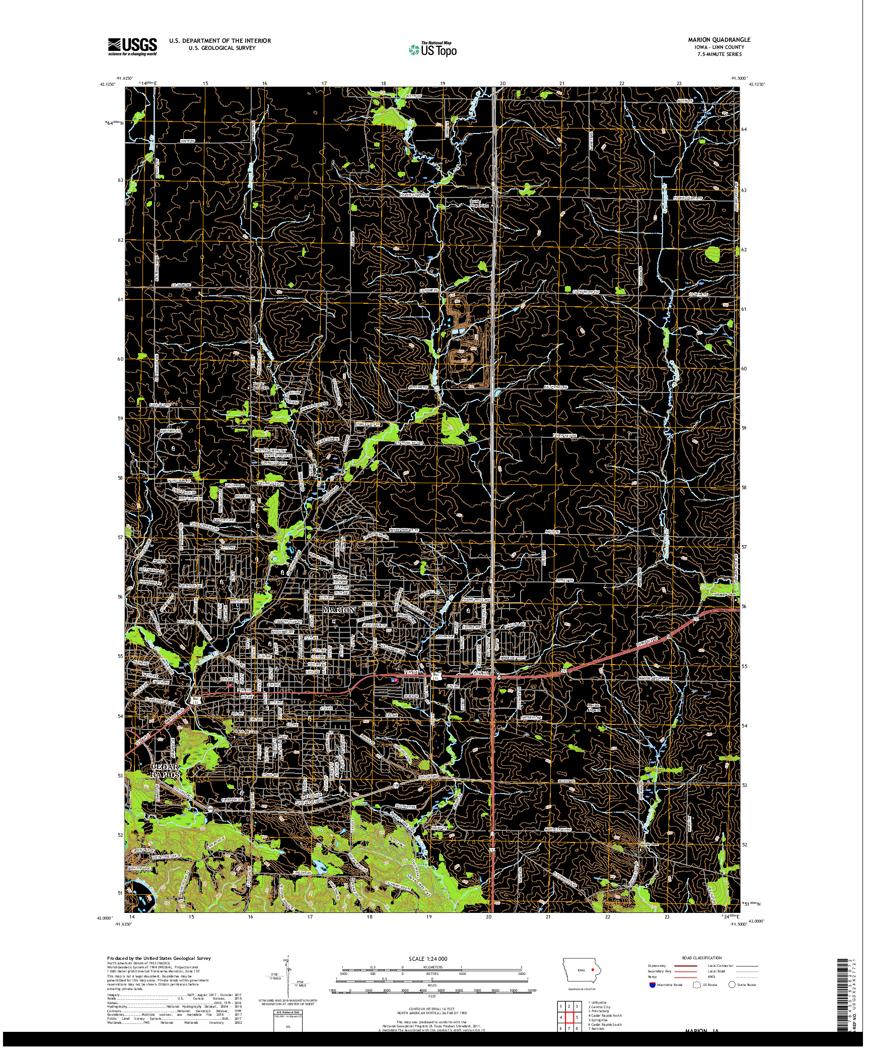 USGS US TOPO 7.5-MINUTE MAP FOR MARION, IA 2018