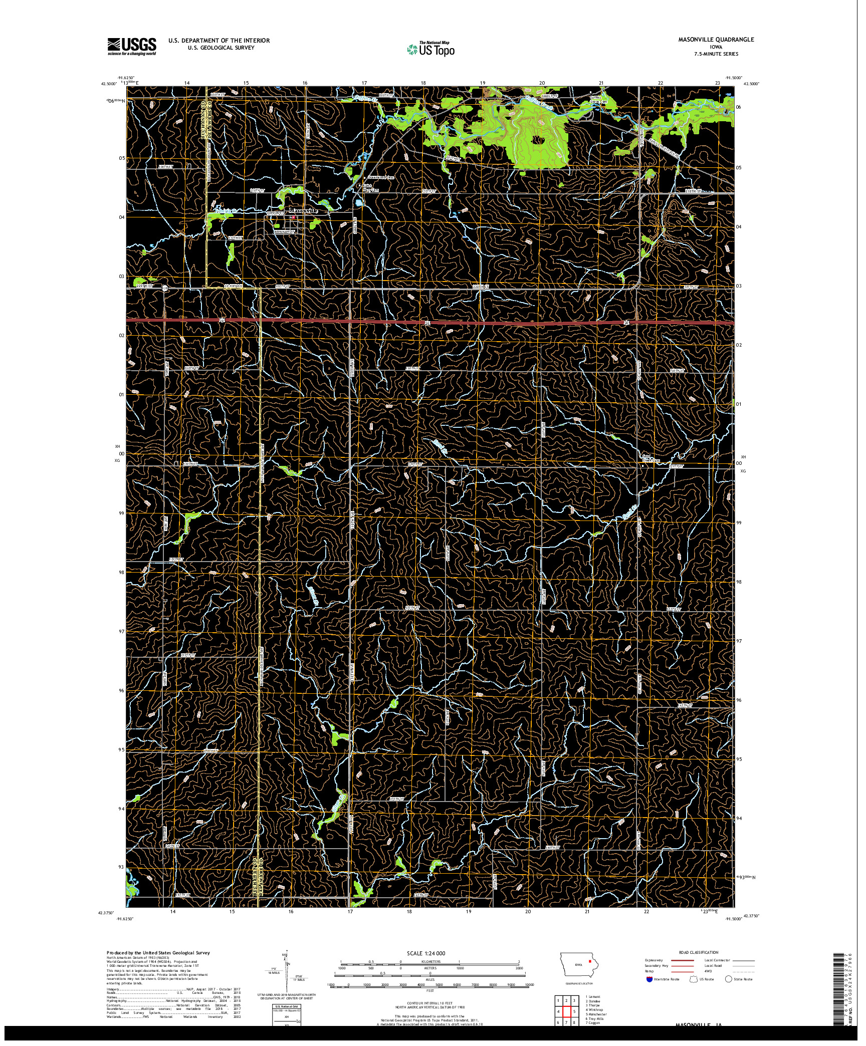 USGS US TOPO 7.5-MINUTE MAP FOR MASONVILLE, IA 2018