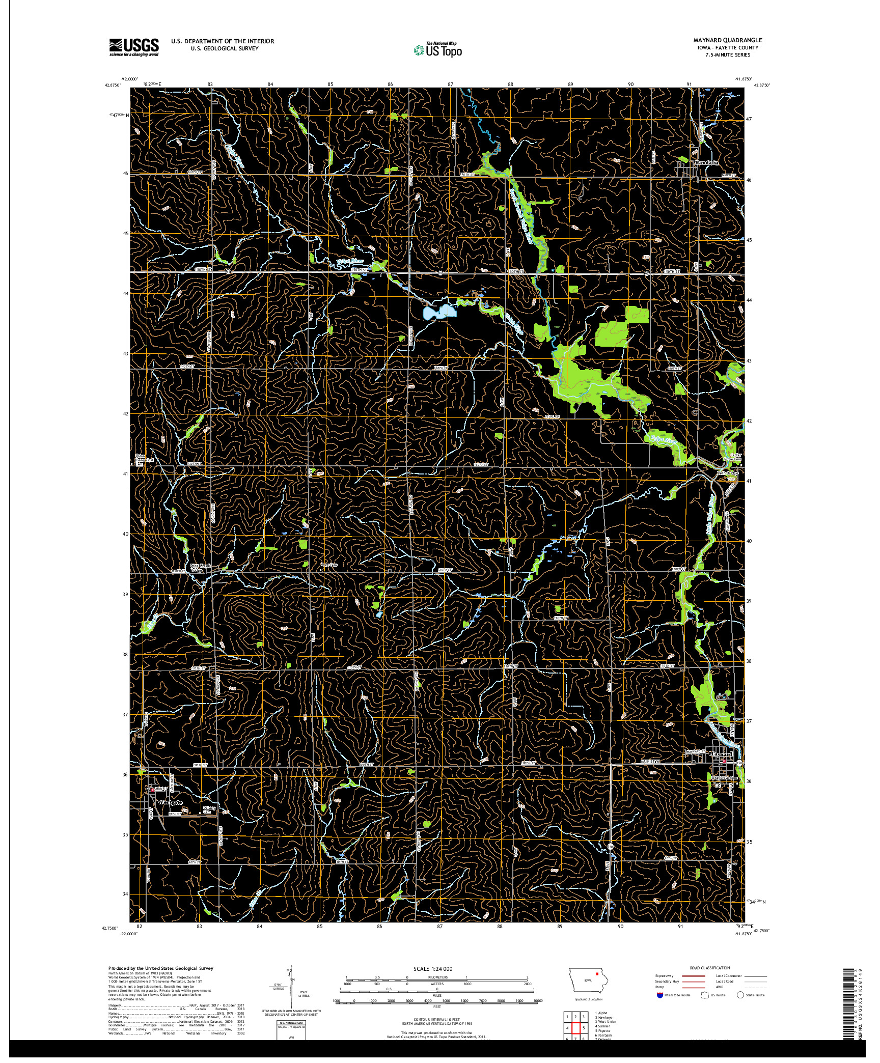 USGS US TOPO 7.5-MINUTE MAP FOR MAYNARD, IA 2018