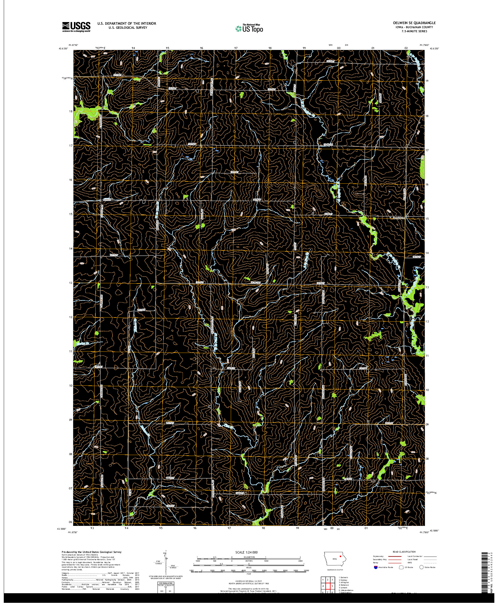 USGS US TOPO 7.5-MINUTE MAP FOR OELWEIN SE, IA 2018