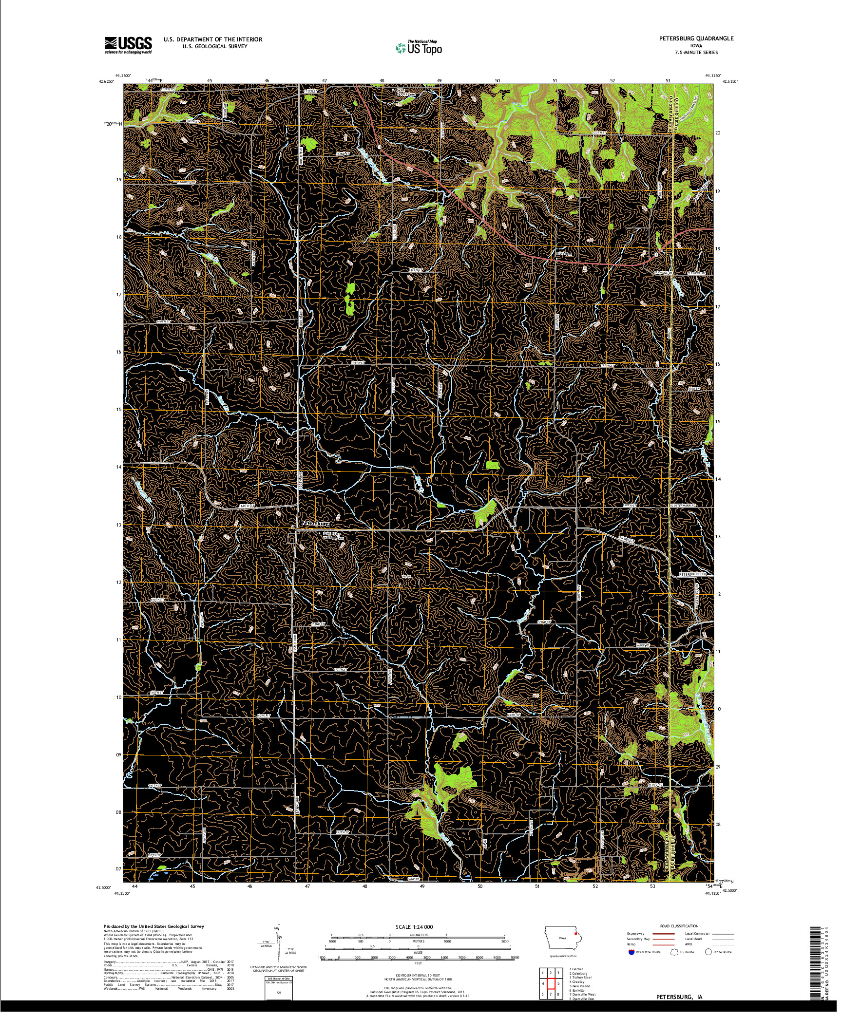 USGS US TOPO 7.5-MINUTE MAP FOR PETERSBURG, IA 2018