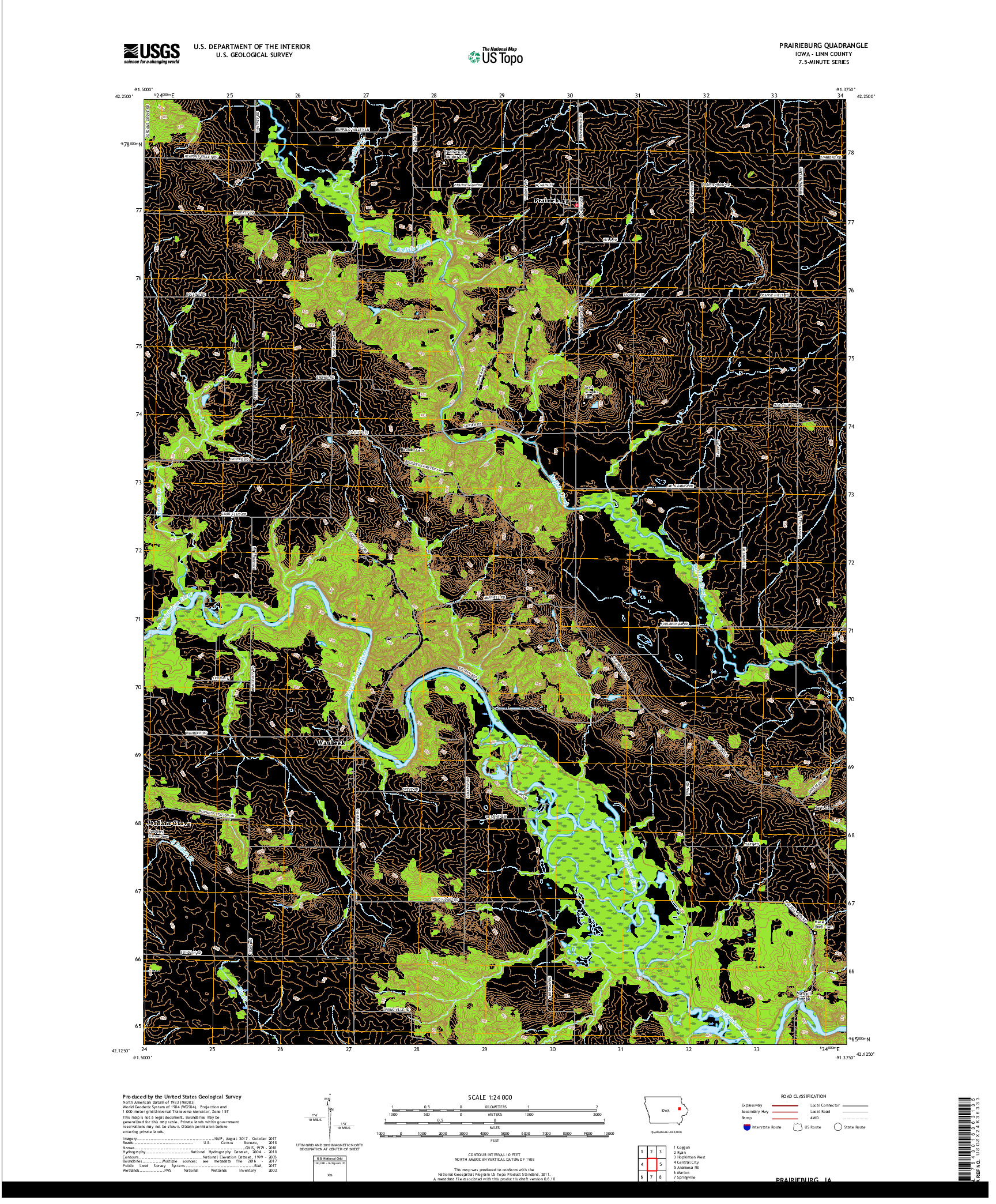 USGS US TOPO 7.5-MINUTE MAP FOR PRAIRIEBURG, IA 2018