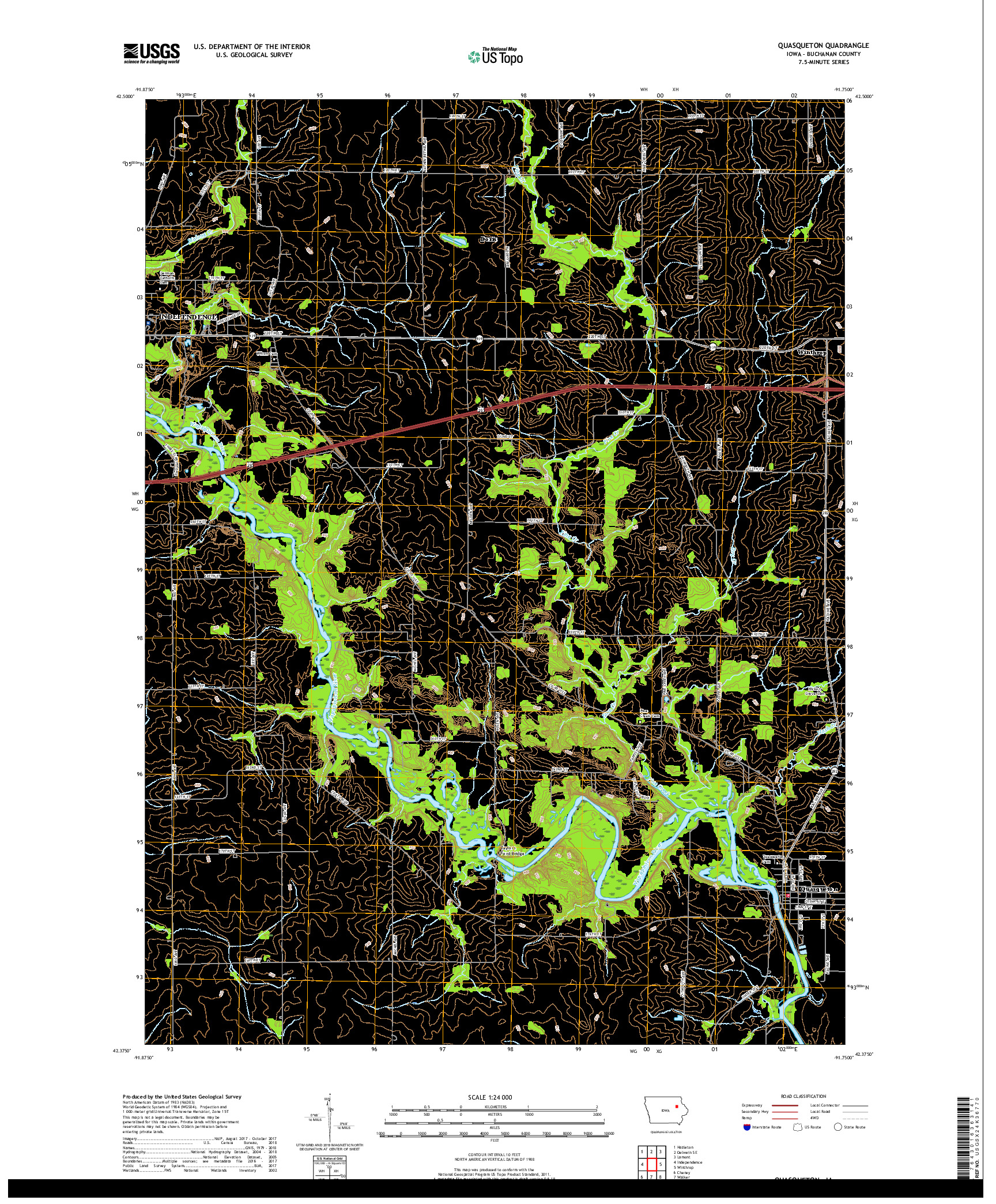 USGS US TOPO 7.5-MINUTE MAP FOR QUASQUETON, IA 2018