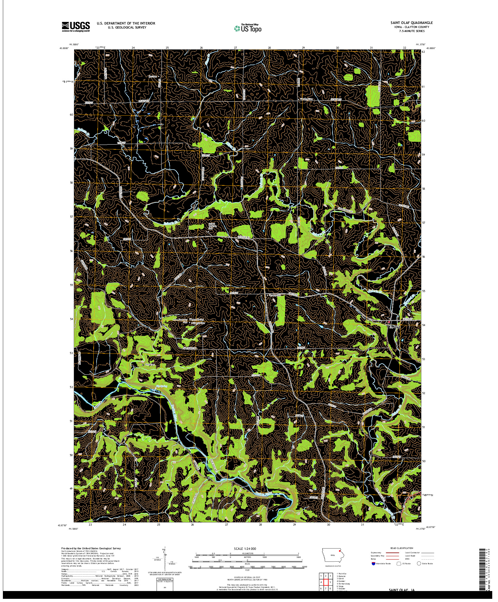 USGS US TOPO 7.5-MINUTE MAP FOR SAINT OLAF, IA 2018