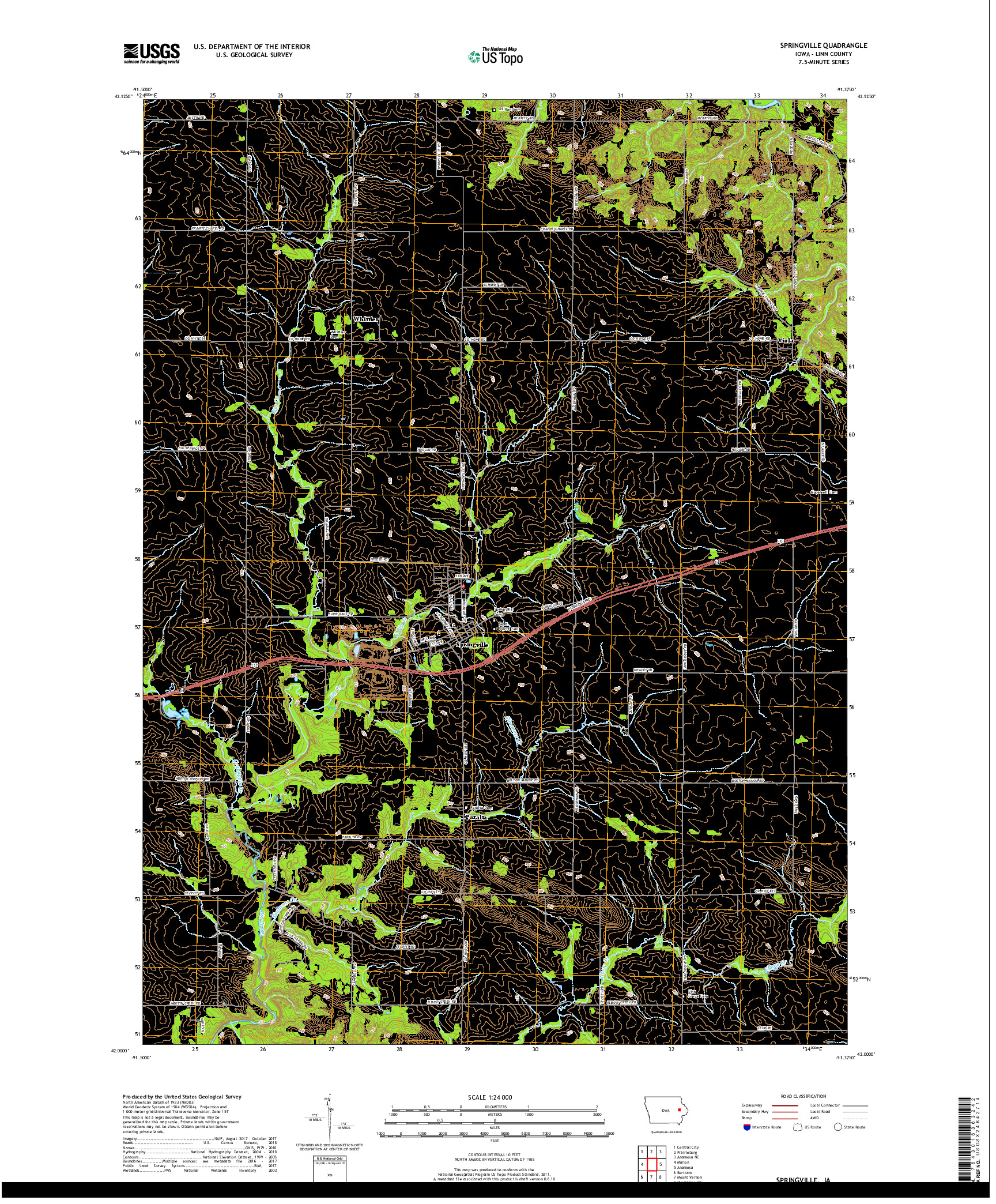 USGS US TOPO 7.5-MINUTE MAP FOR SPRINGVILLE, IA 2018