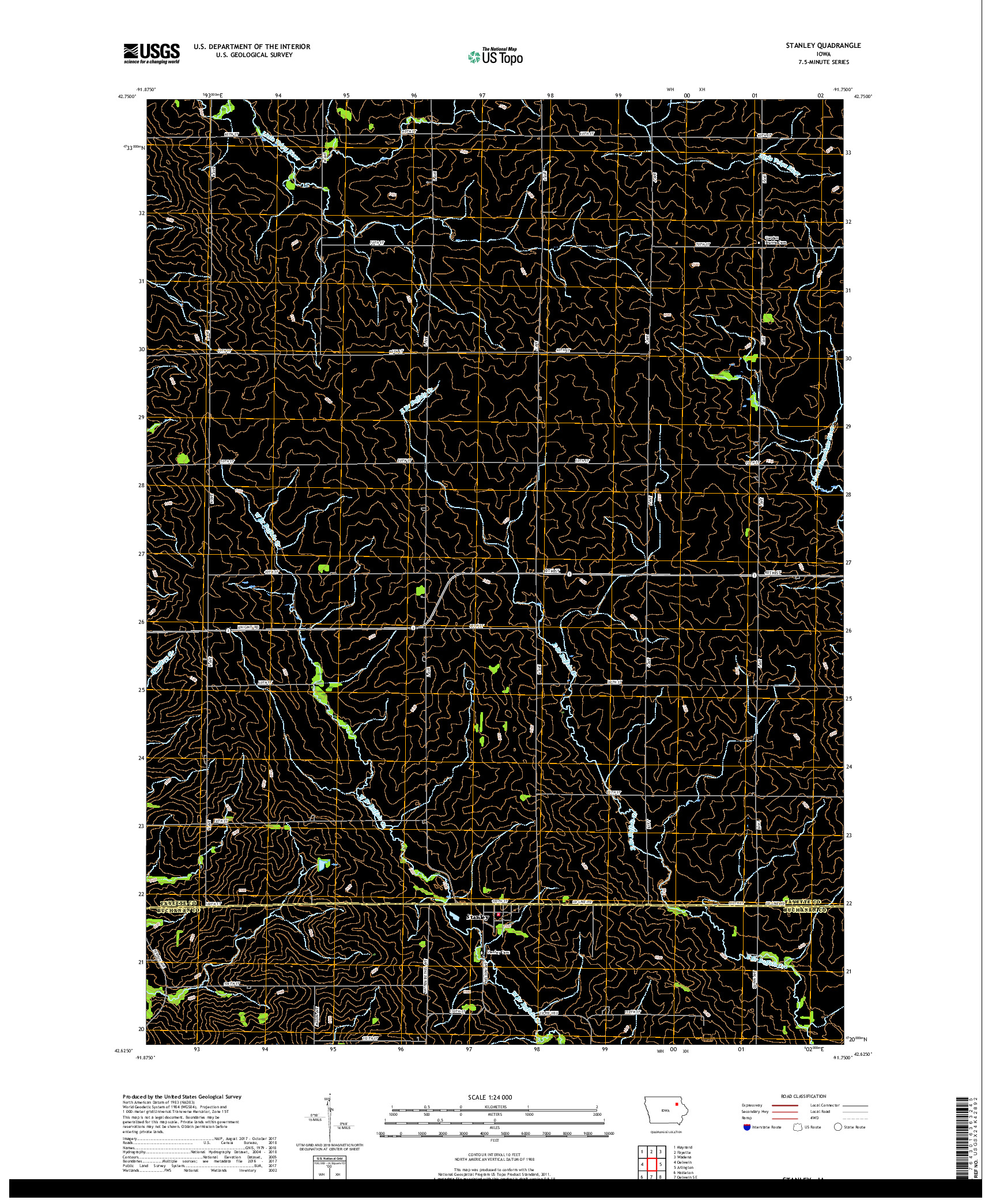 USGS US TOPO 7.5-MINUTE MAP FOR STANLEY, IA 2018