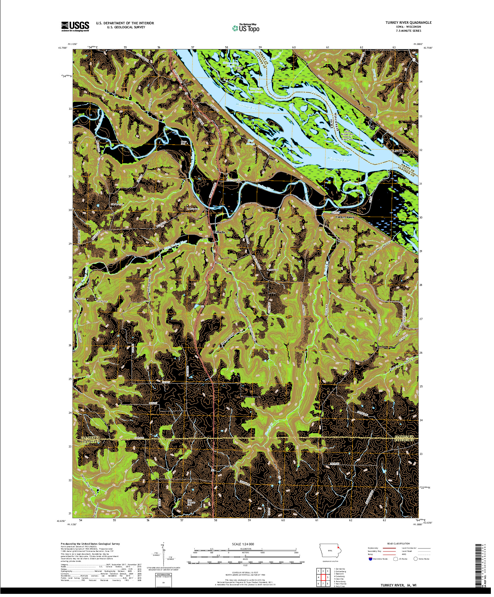 USGS US TOPO 7.5-MINUTE MAP FOR TURKEY RIVER, IA,WI 2018