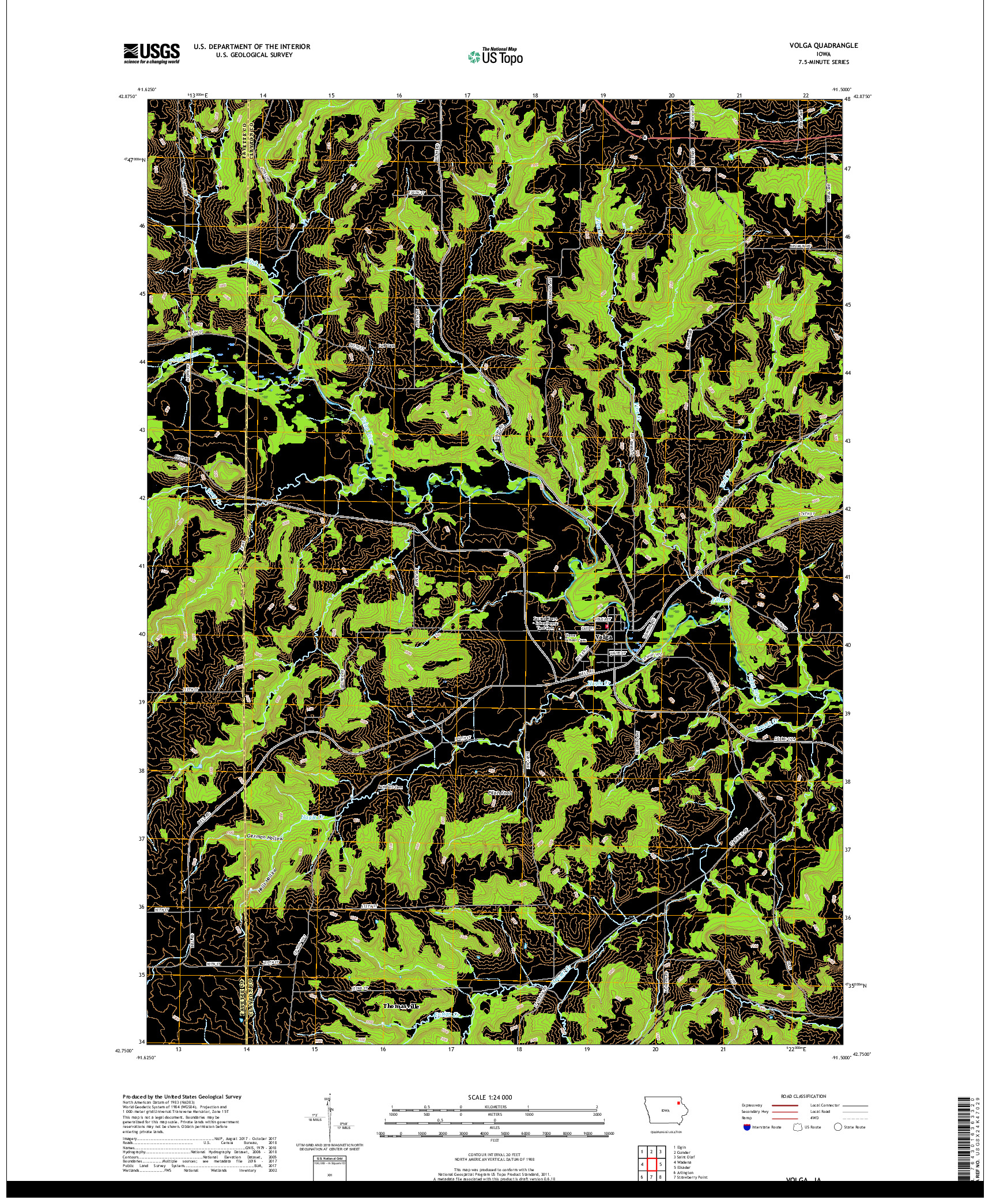 USGS US TOPO 7.5-MINUTE MAP FOR VOLGA, IA 2018