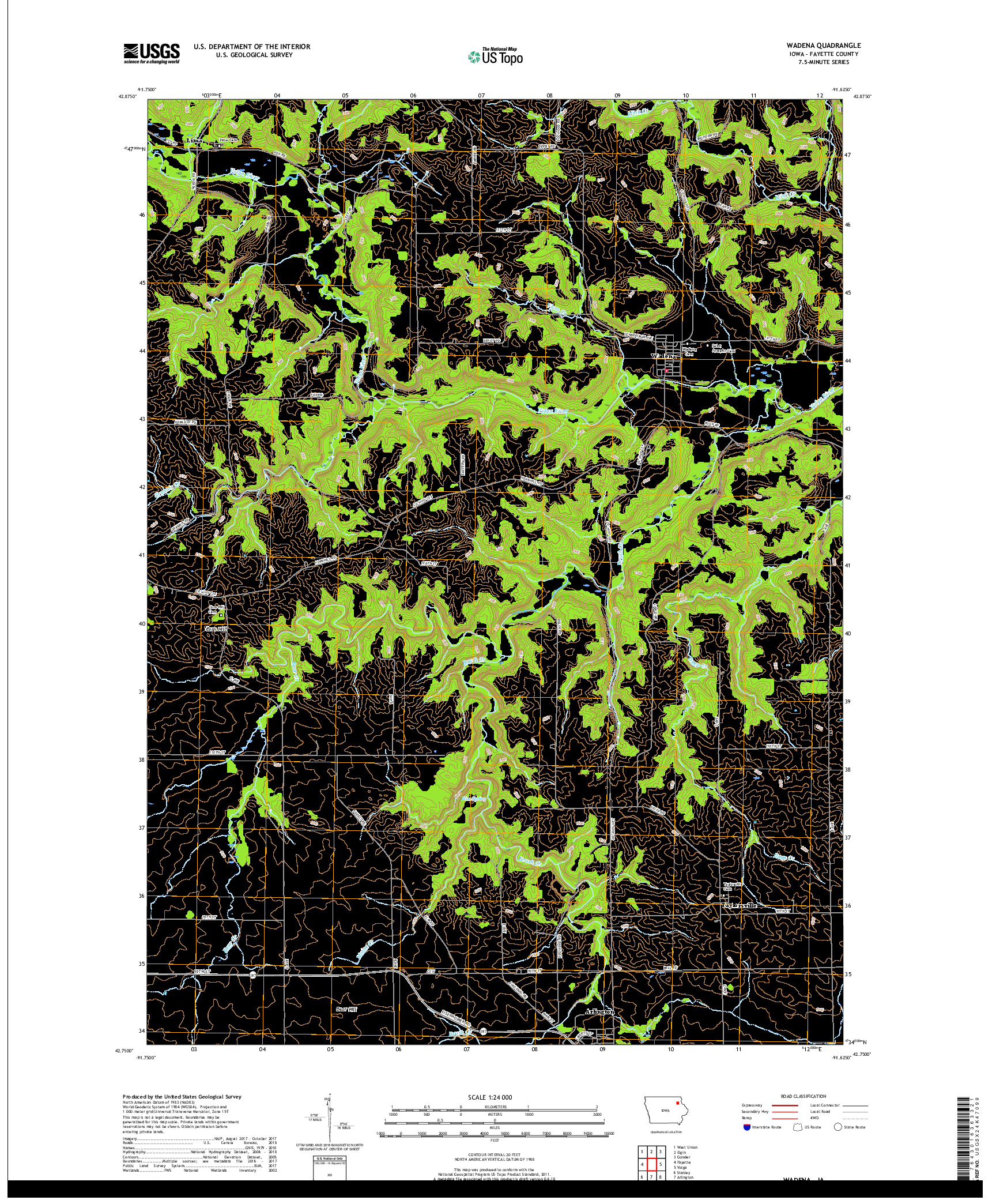 USGS US TOPO 7.5-MINUTE MAP FOR WADENA, IA 2018