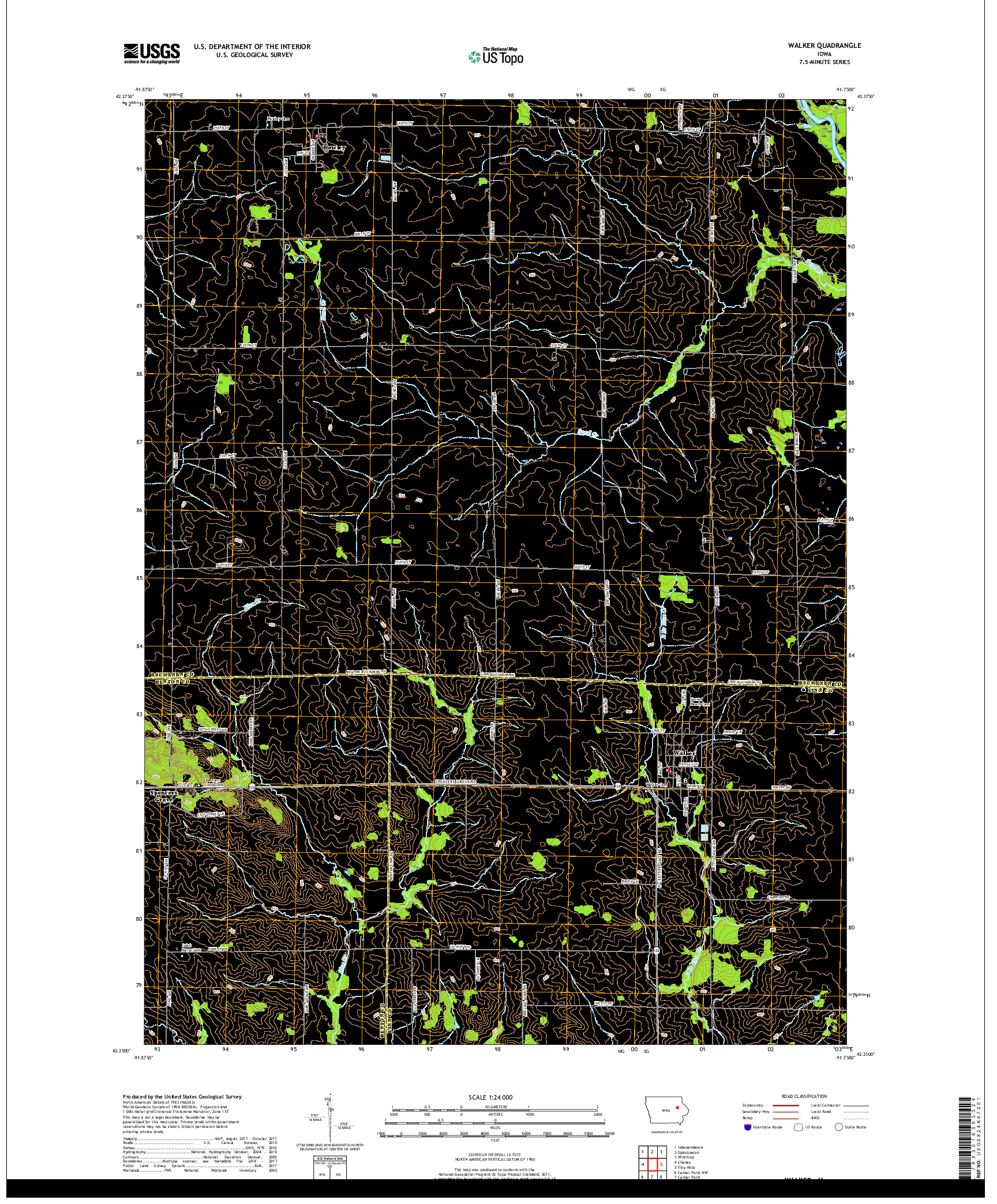 USGS US TOPO 7.5-MINUTE MAP FOR WALKER, IA 2018