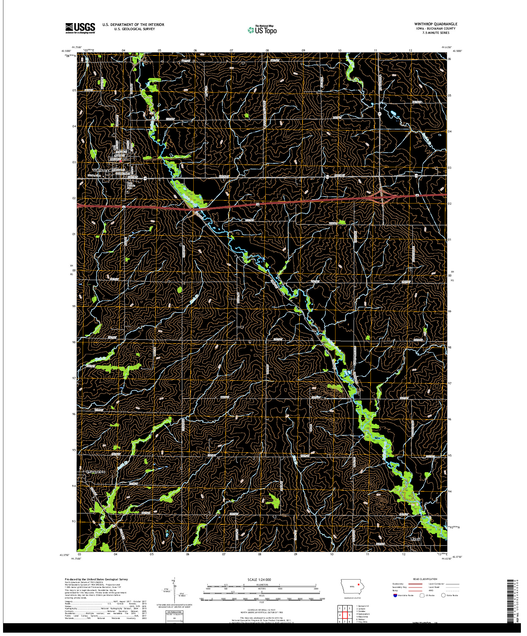 USGS US TOPO 7.5-MINUTE MAP FOR WINTHROP, IA 2018