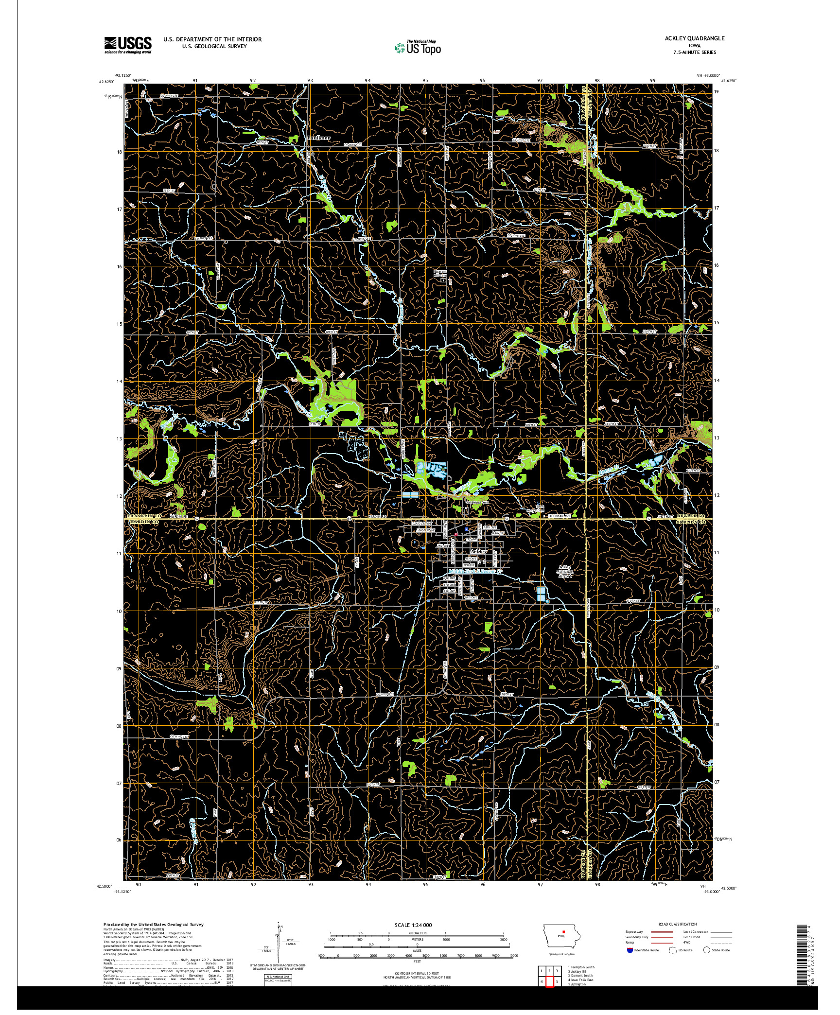 USGS US TOPO 7.5-MINUTE MAP FOR ACKLEY, IA 2018