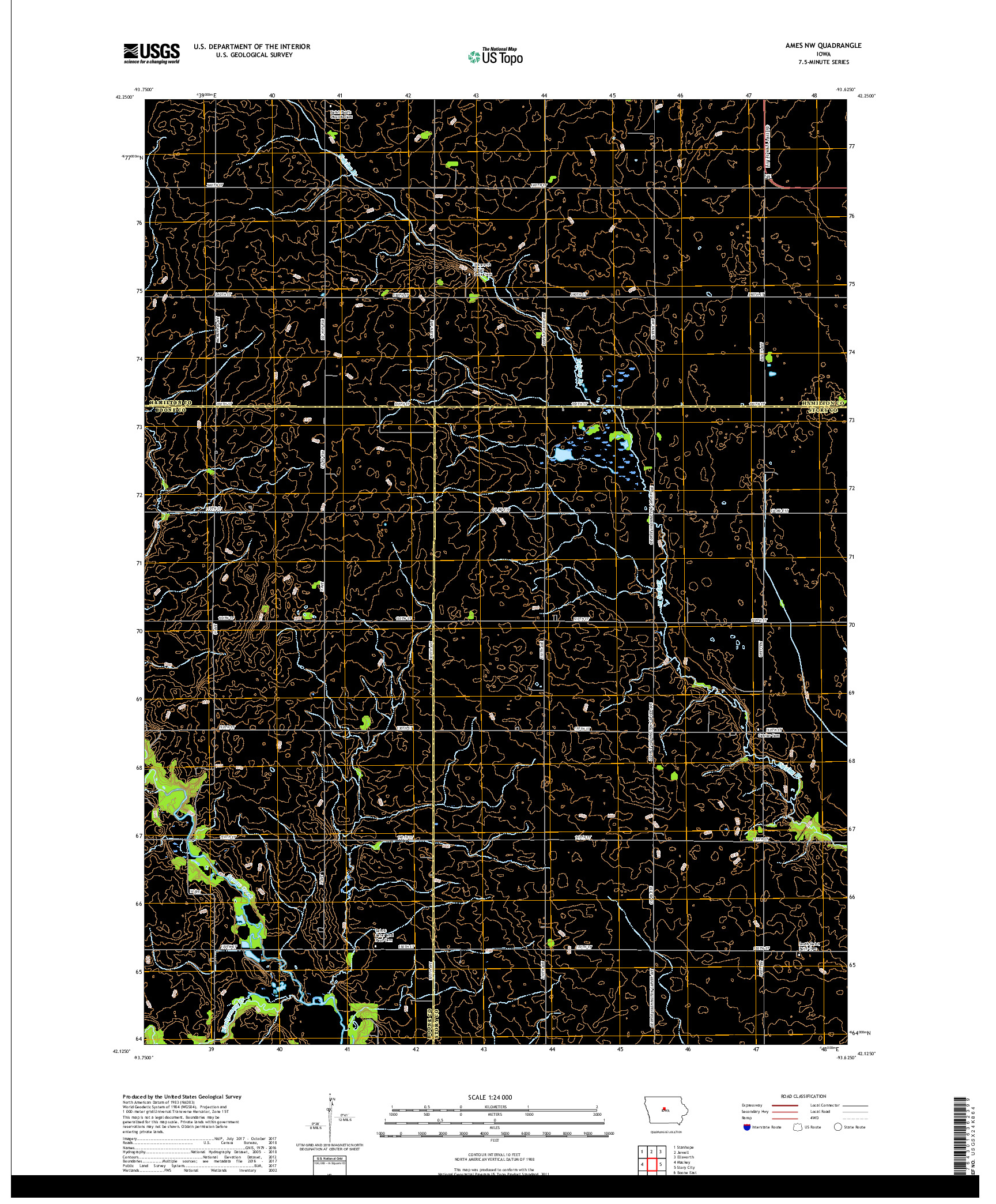 USGS US TOPO 7.5-MINUTE MAP FOR AMES NW, IA 2018