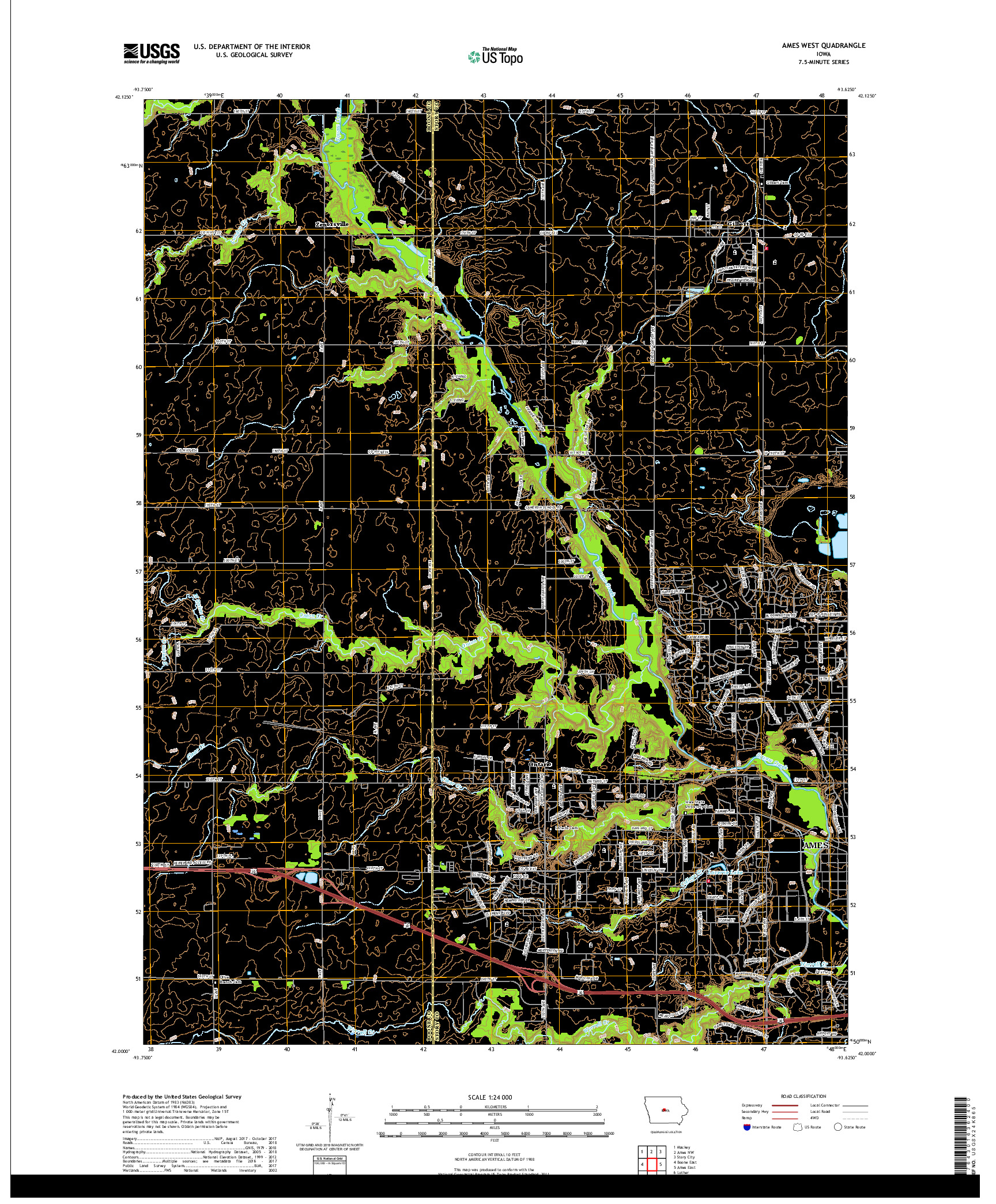 USGS US TOPO 7.5-MINUTE MAP FOR AMES WEST, IA 2018