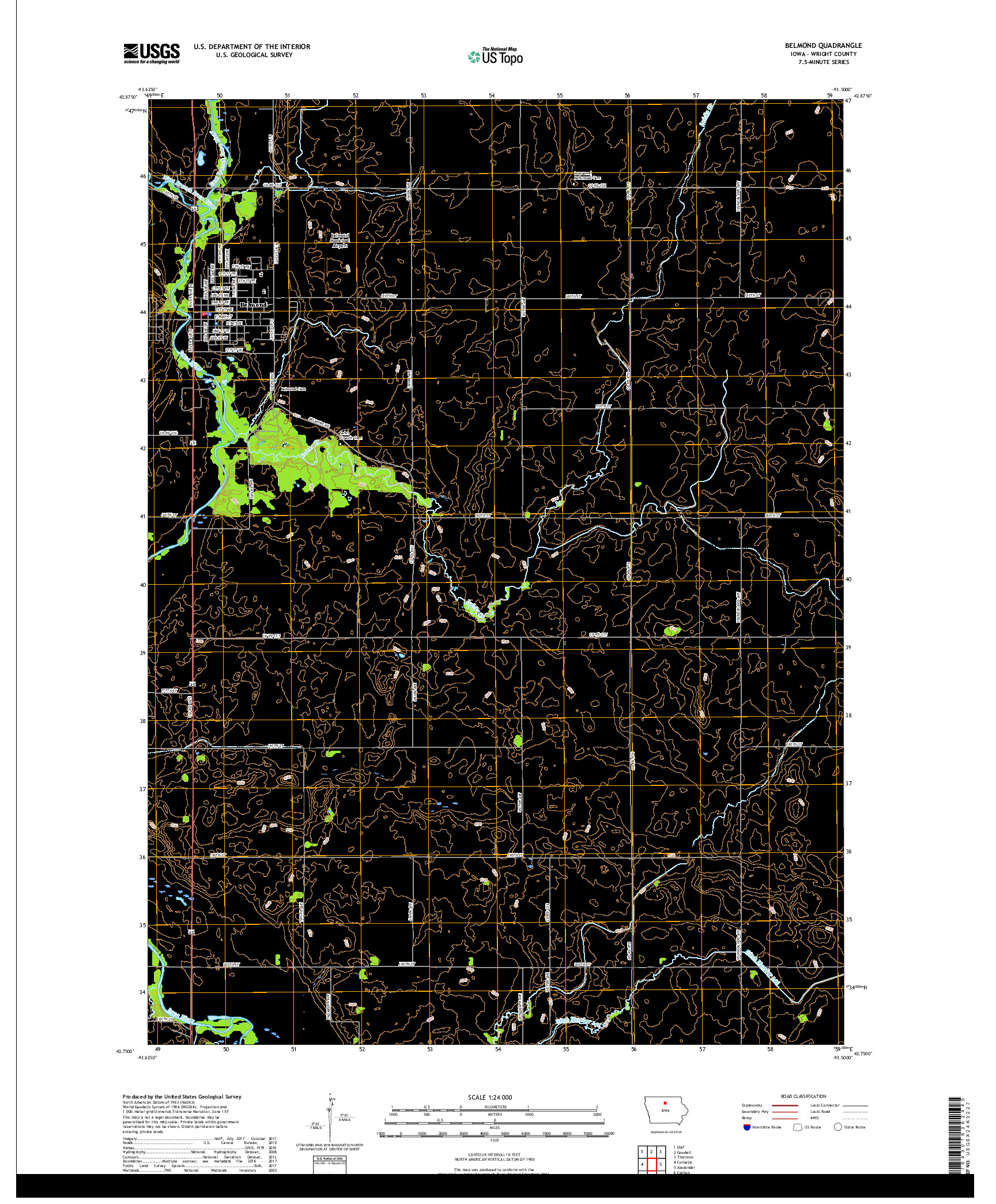 USGS US TOPO 7.5-MINUTE MAP FOR BELMOND, IA 2018