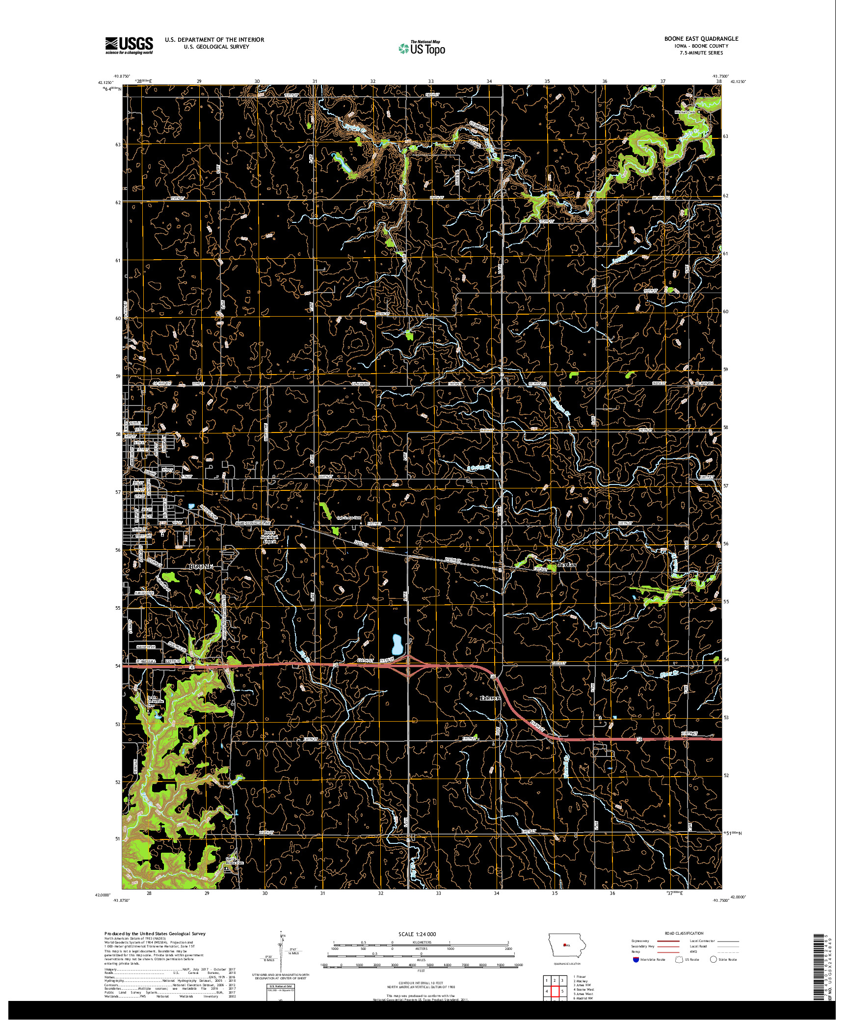 USGS US TOPO 7.5-MINUTE MAP FOR BOONE EAST, IA 2018