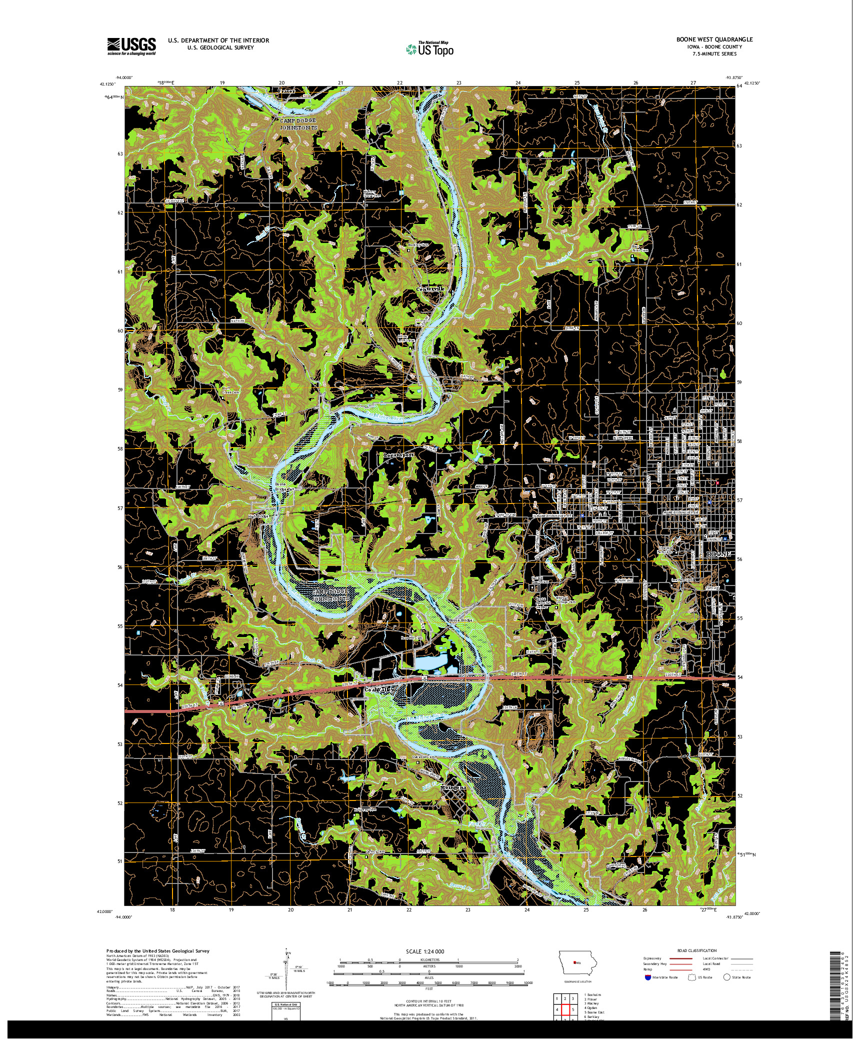 USGS US TOPO 7.5-MINUTE MAP FOR BOONE WEST, IA 2018