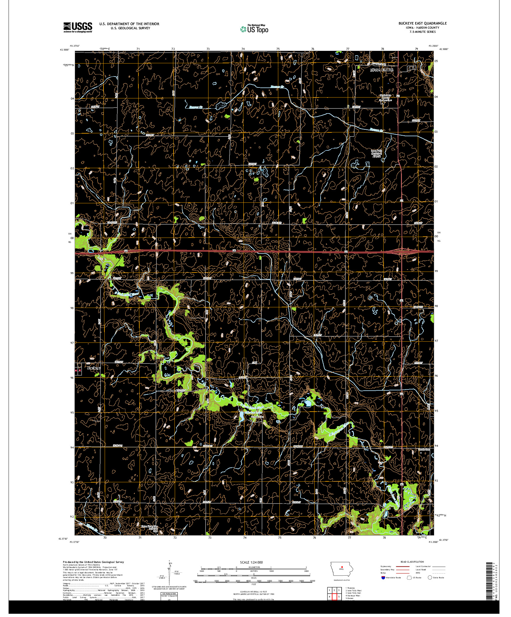USGS US TOPO 7.5-MINUTE MAP FOR BUCKEYE EAST, IA 2018